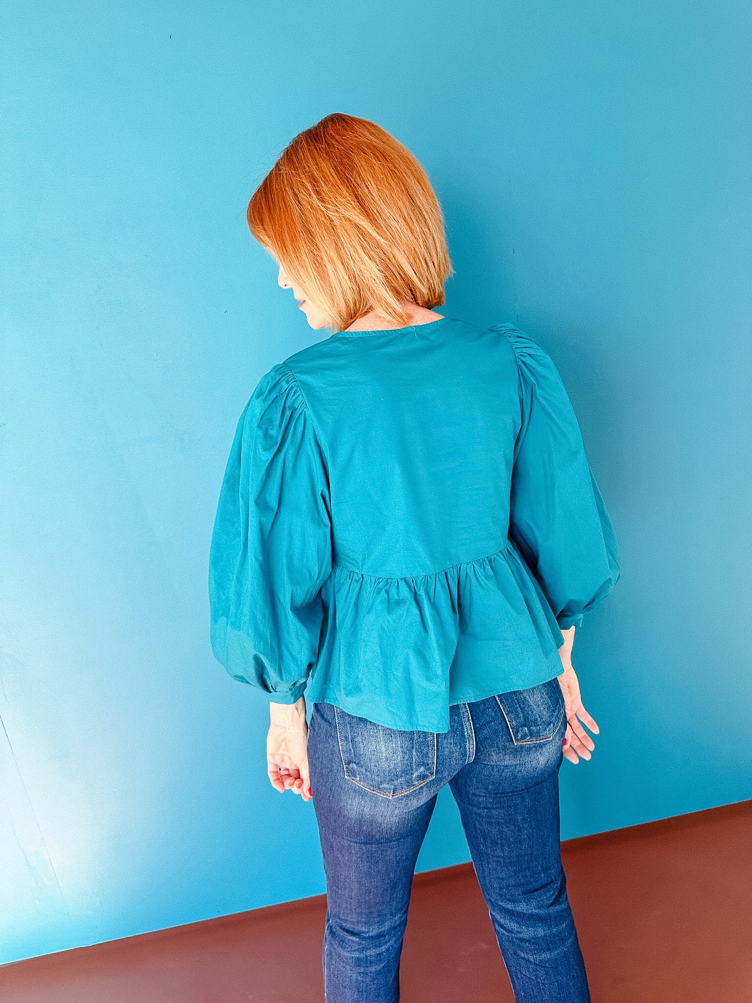 Jayma Balloon Sleeve Blouse - Kingfisher/Sea Green