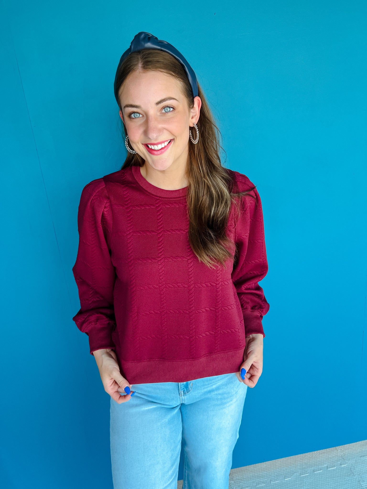 Stephanie Balloon Sleeve Sweater - Burgundy