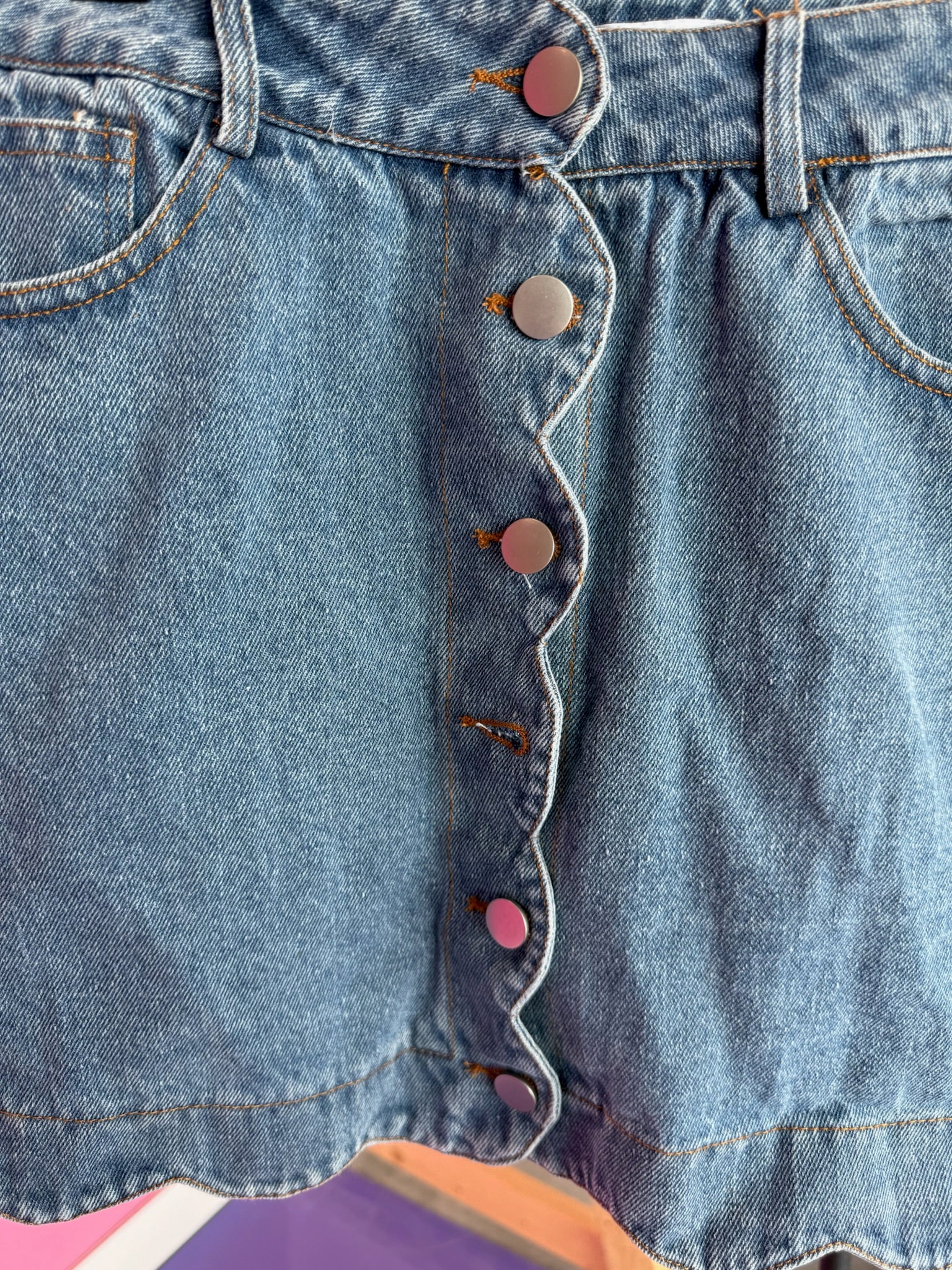 [Defect Sale] Serena Scallop Denim Skirt