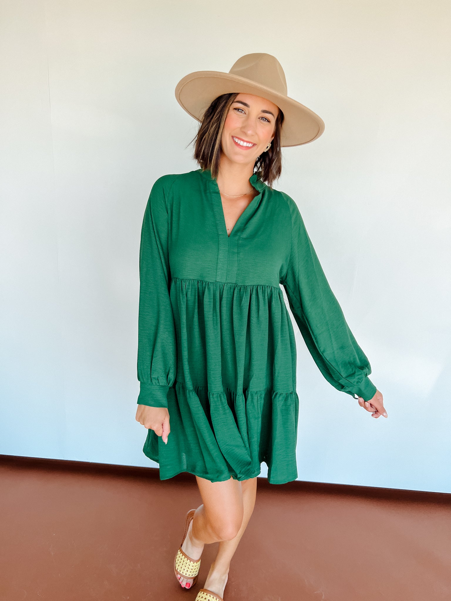 Serendipty Long Sleeve Dress - Forest Green