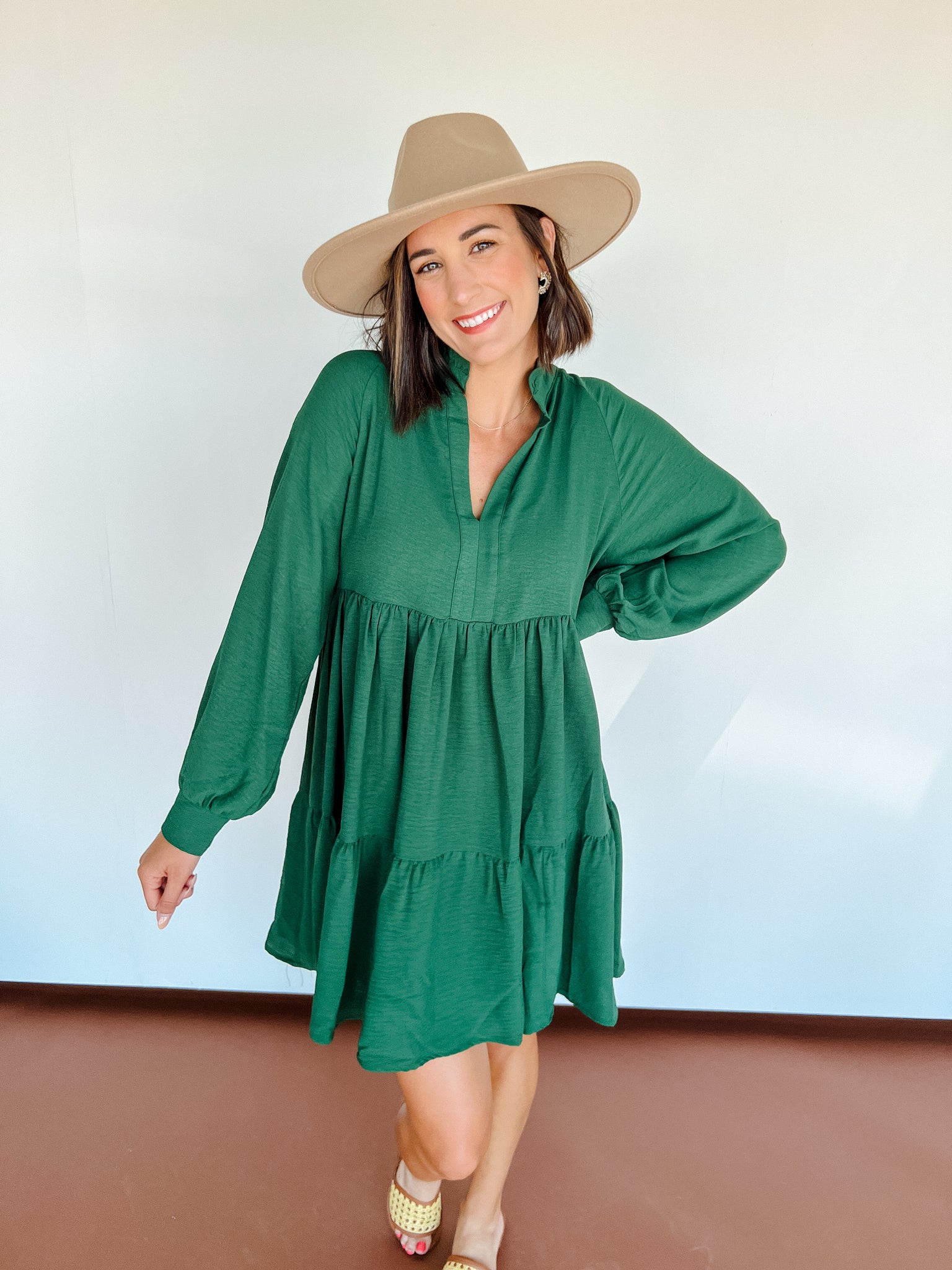 Serendipty Long Sleeve Dress - Forest Green