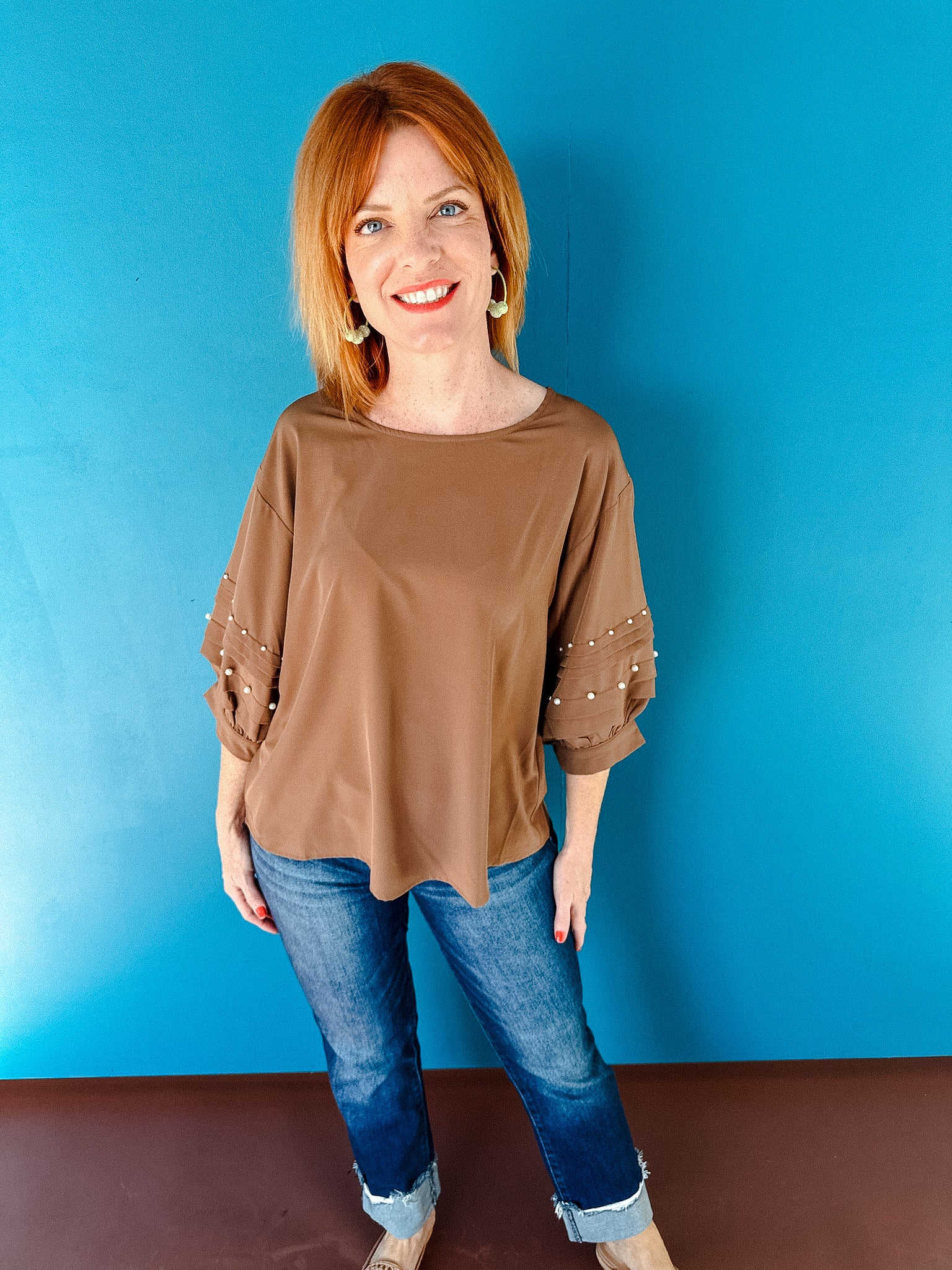 Mandy Tapered Sleeve Blouse - Coffee