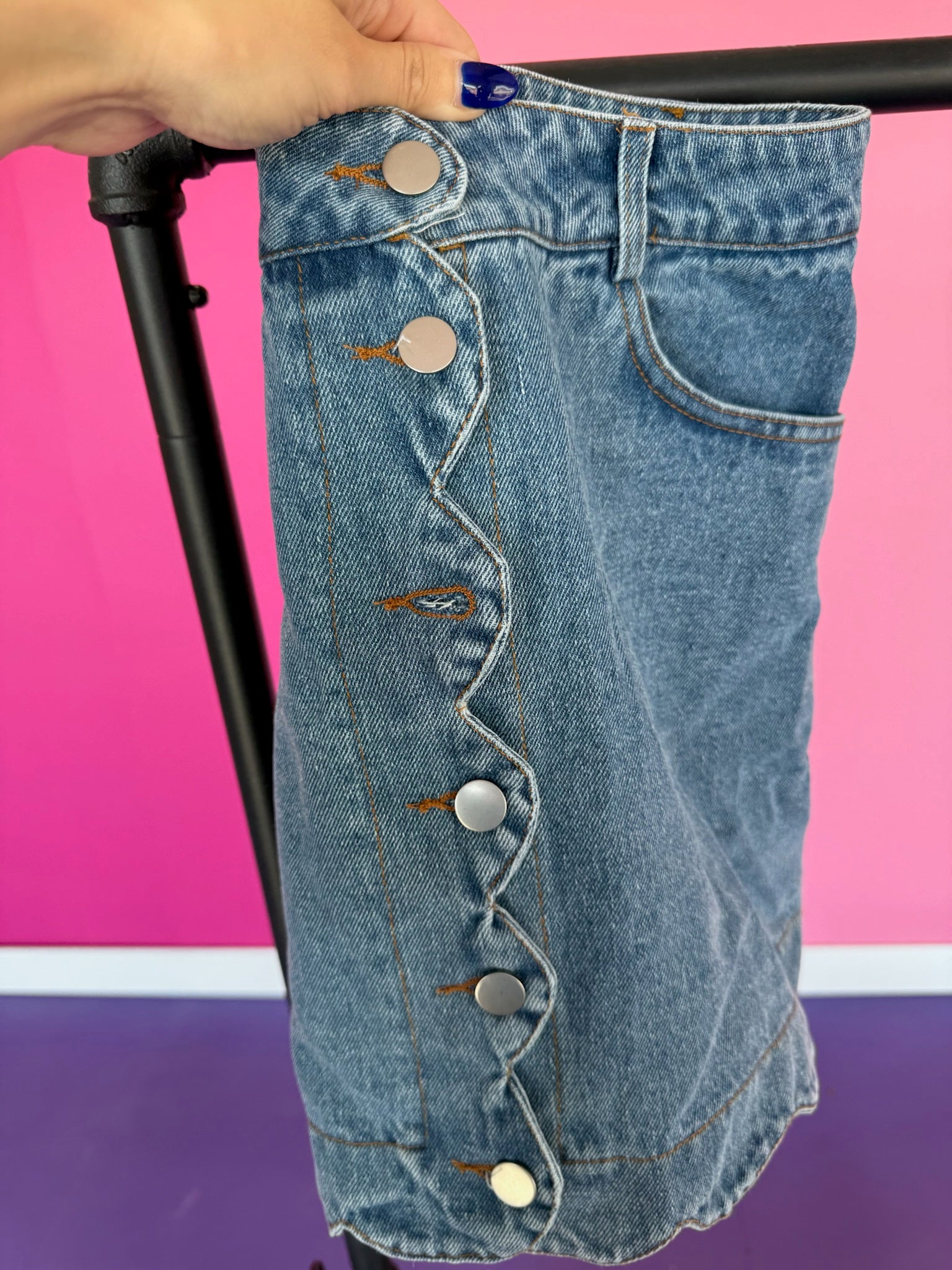 [Defect Sale] Serena Scallop Denim Skirt