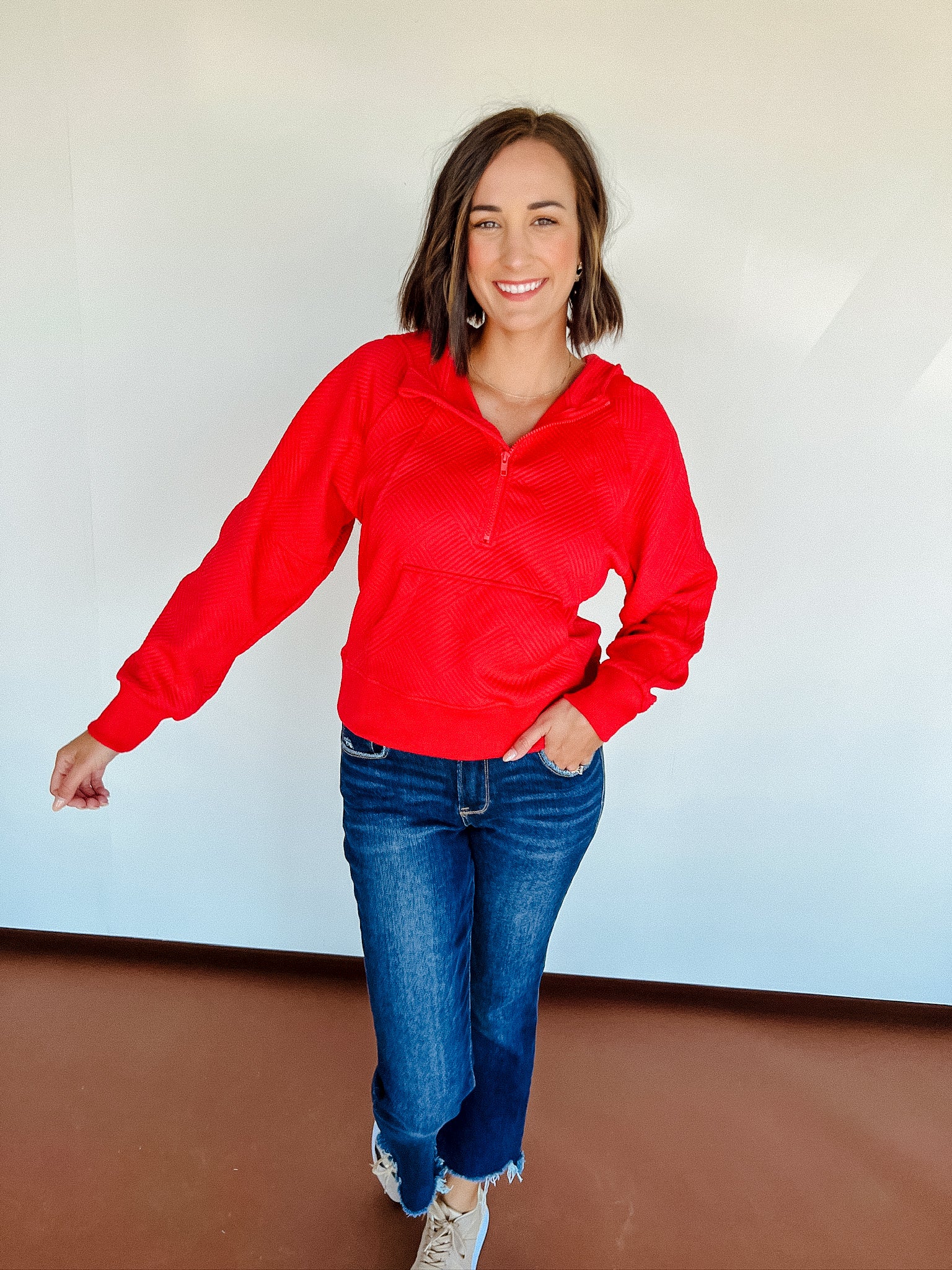 Joline Quarter Zip Hoodie - True Red