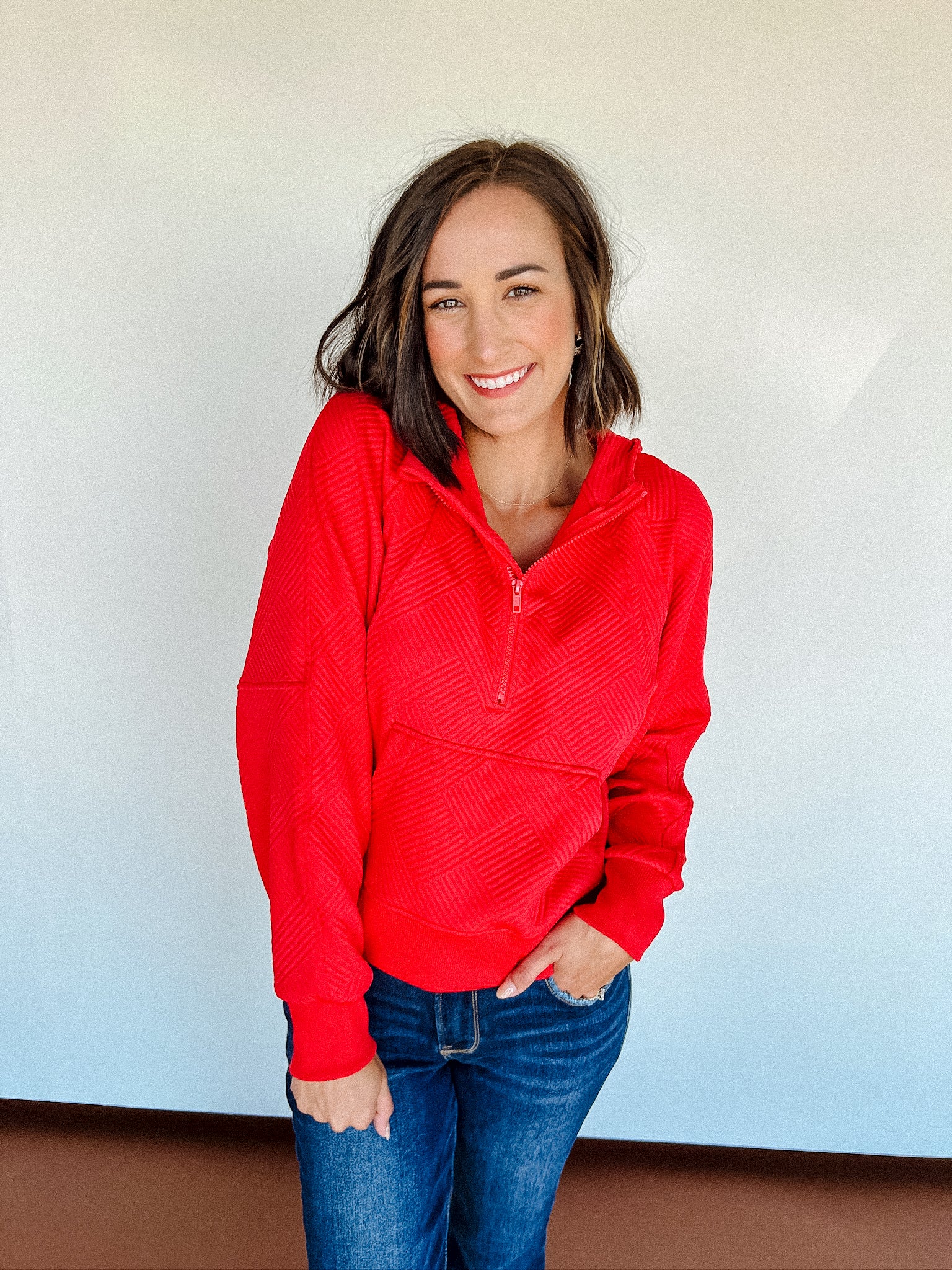 Joline Quarter Zip Hoodie - True Red