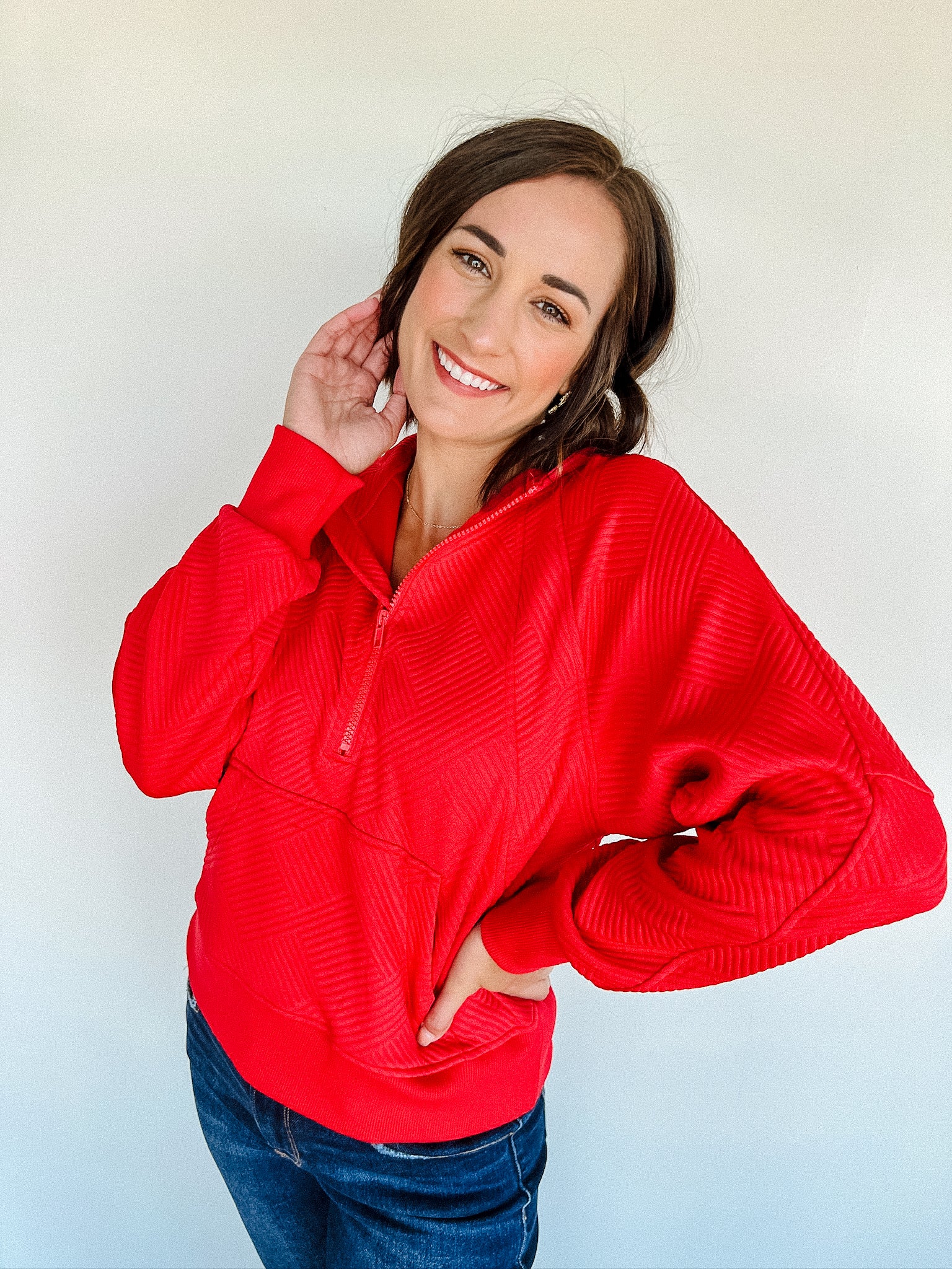 Joline Quarter Zip Hoodie - True Red