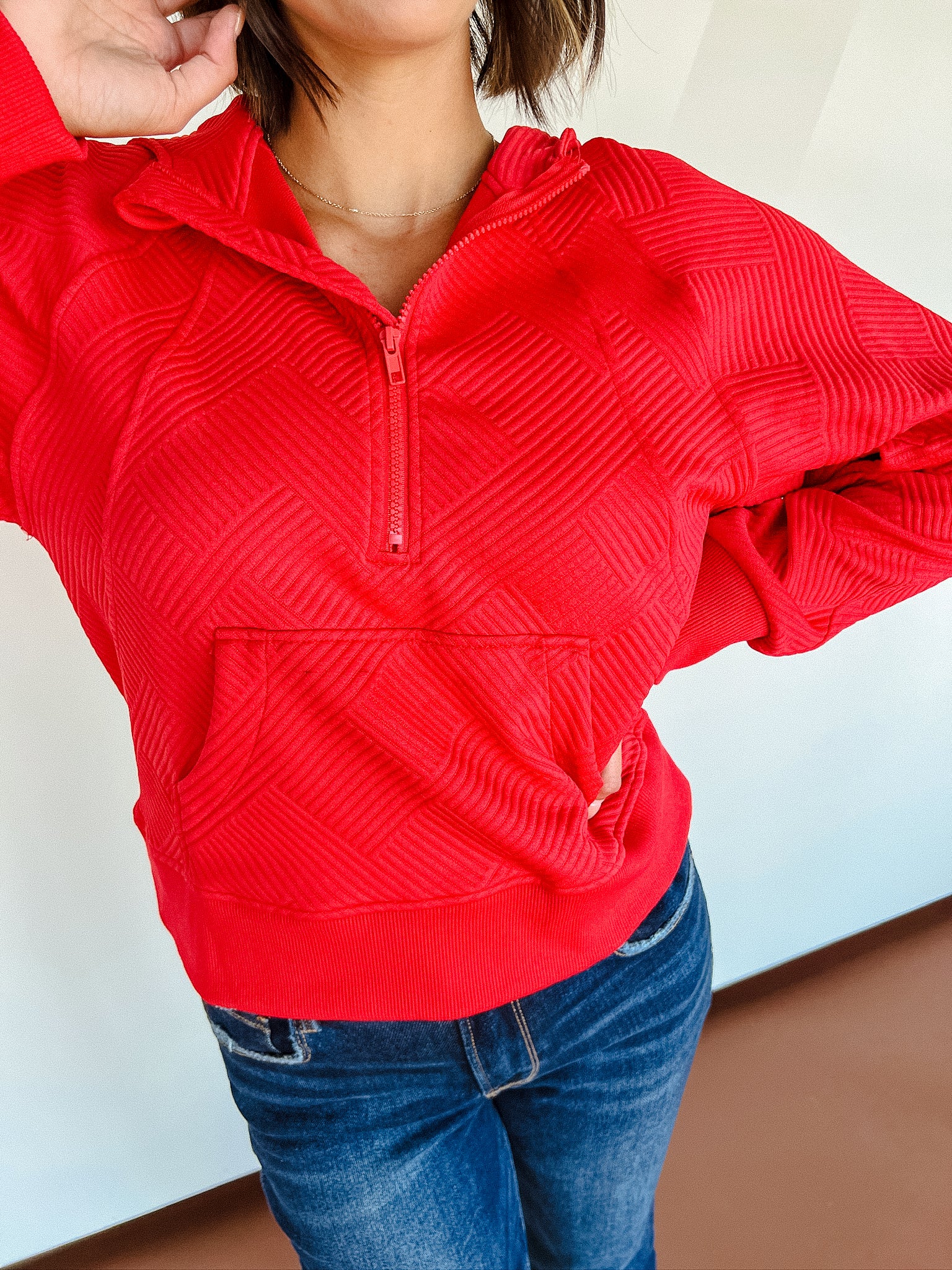 Joline Quarter Zip Hoodie - True Red