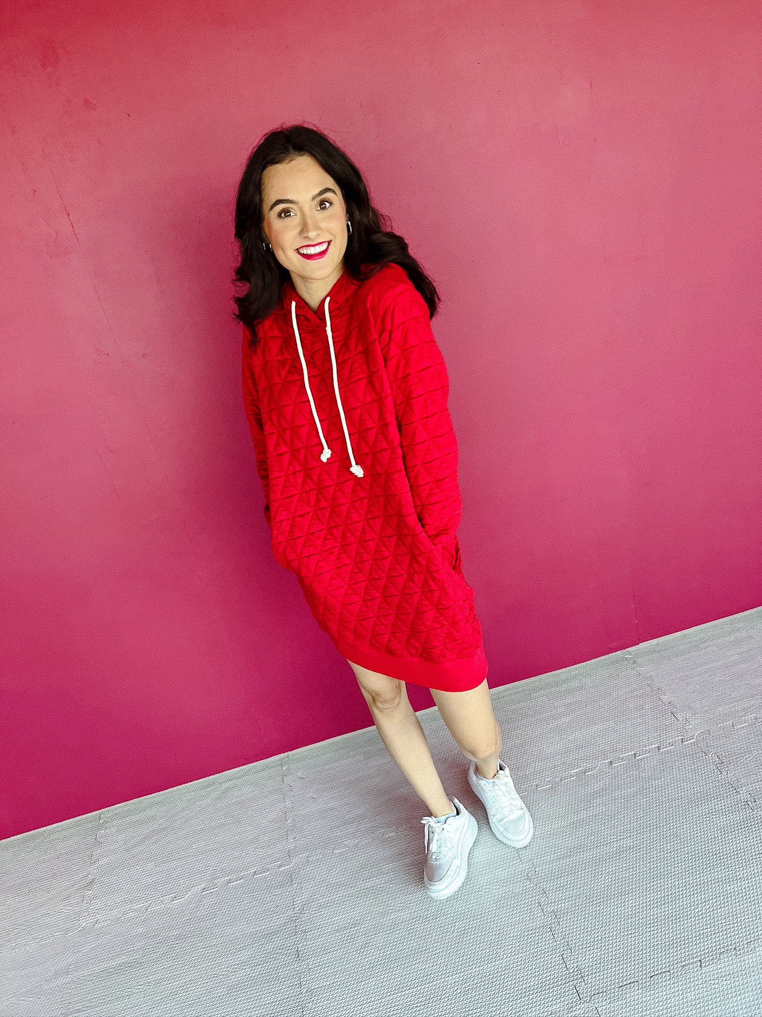 Gemeni Textured Hoodie Mini Dress - Cool Red