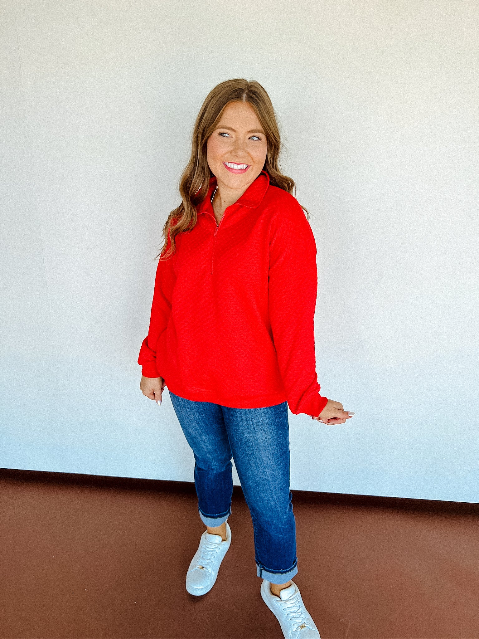 Tandie Zip Pullover Top - Red