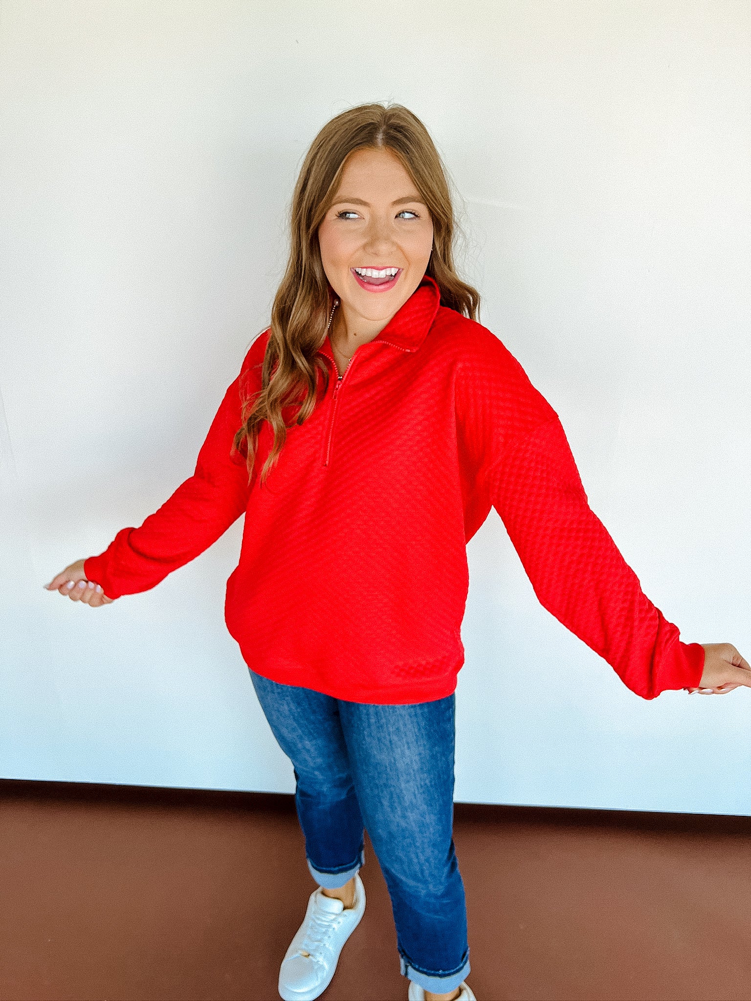 Tandie Zip Pullover Top - Red