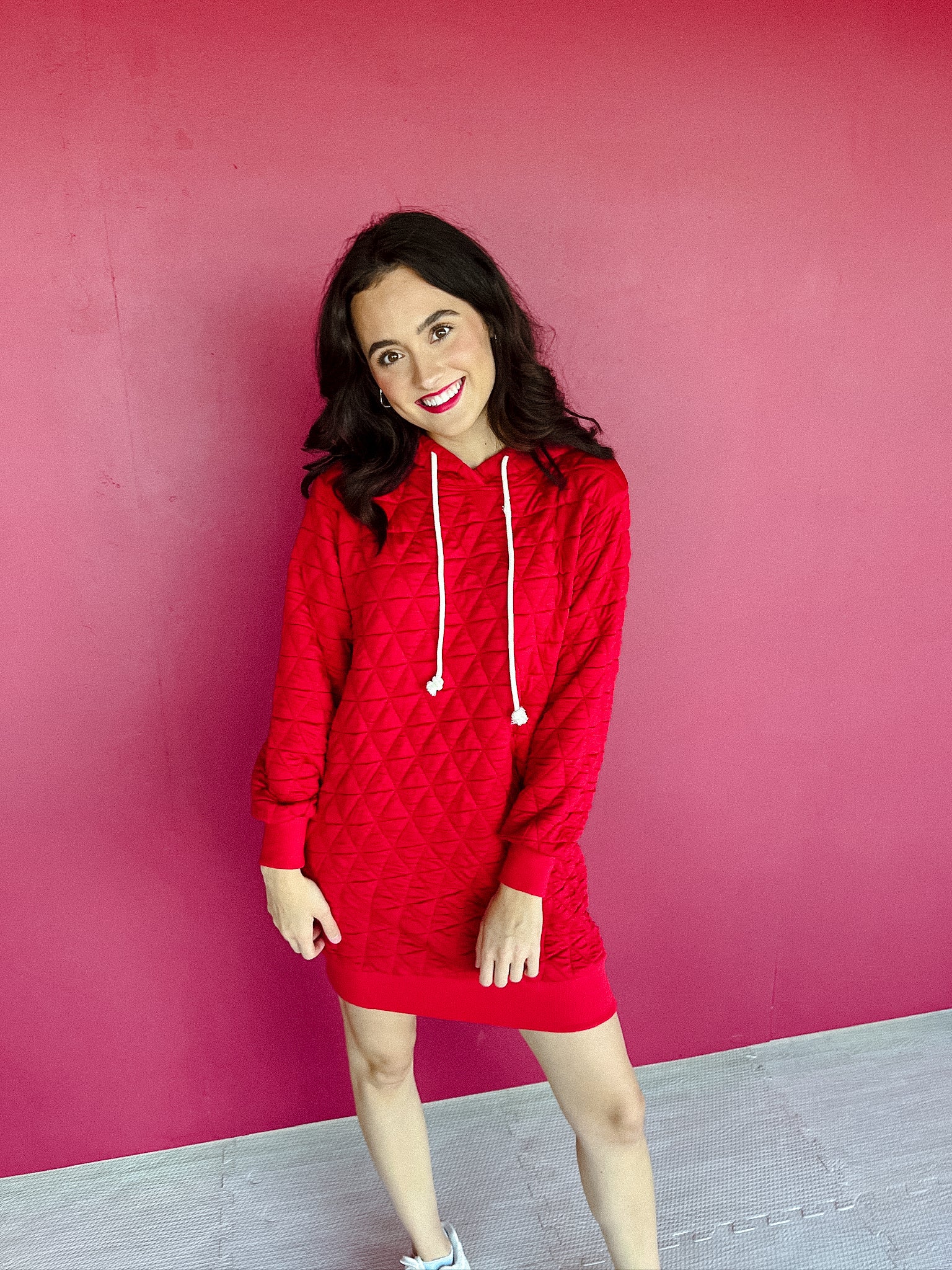 Gemeni Textured Hoodie Mini Dress - Cool Red