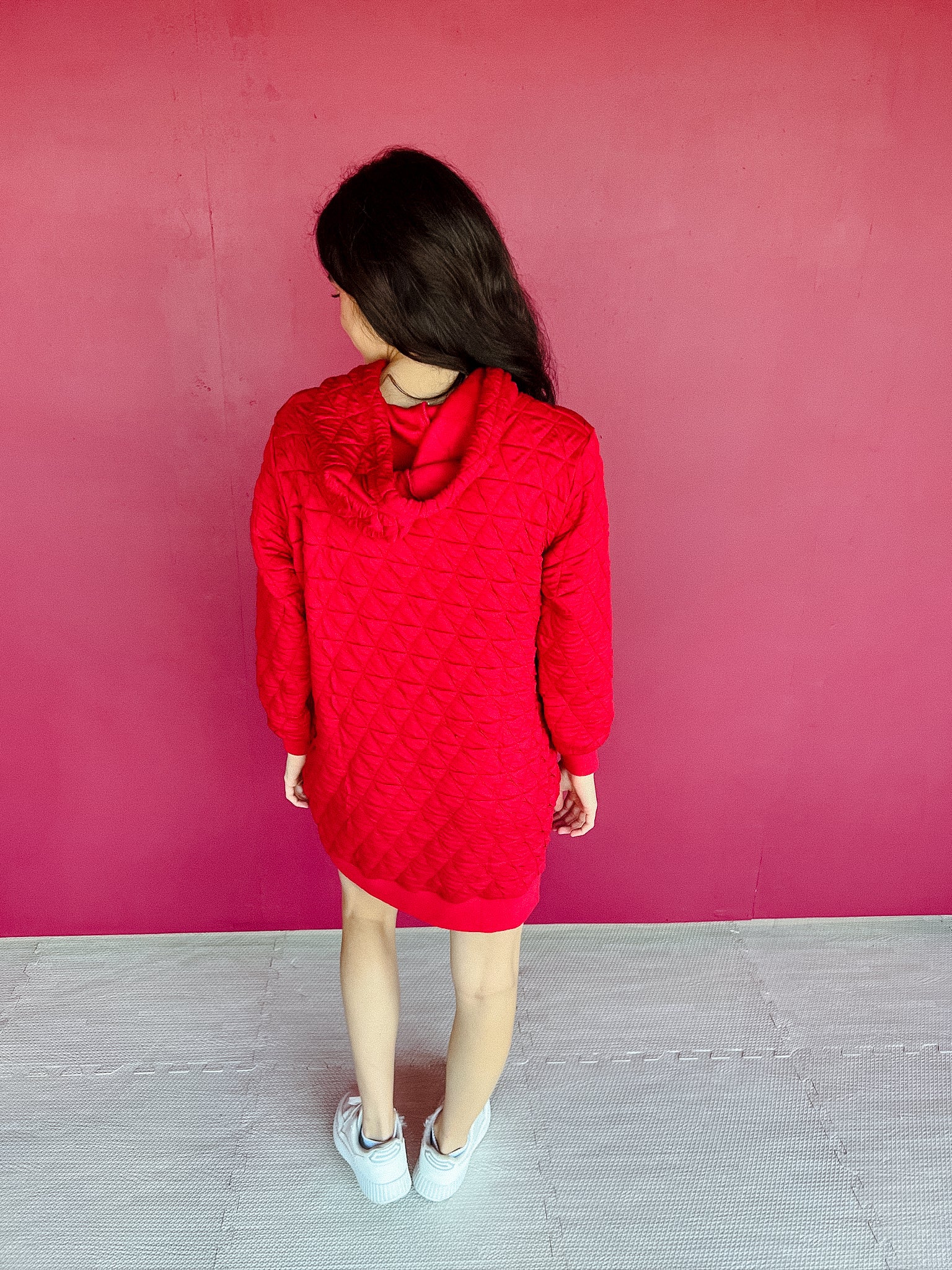 Gemeni Textured Hoodie Mini Dress - Cool Red