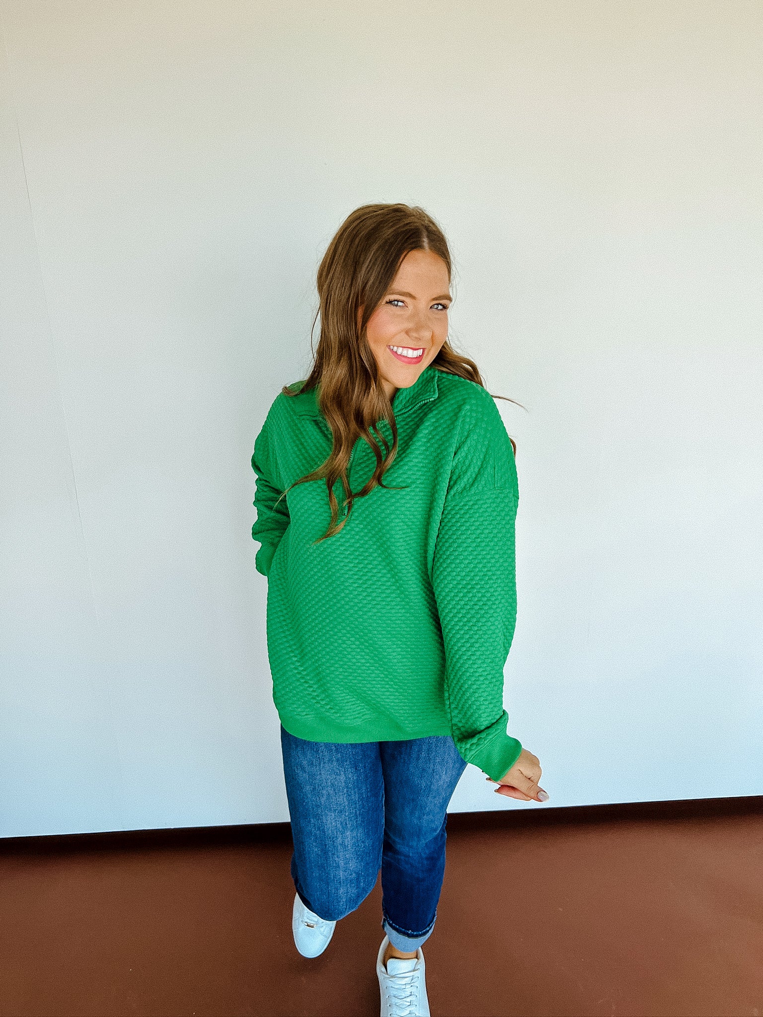 Tandie Zip Pullover Top - Leaf Green (Restocking Late October)