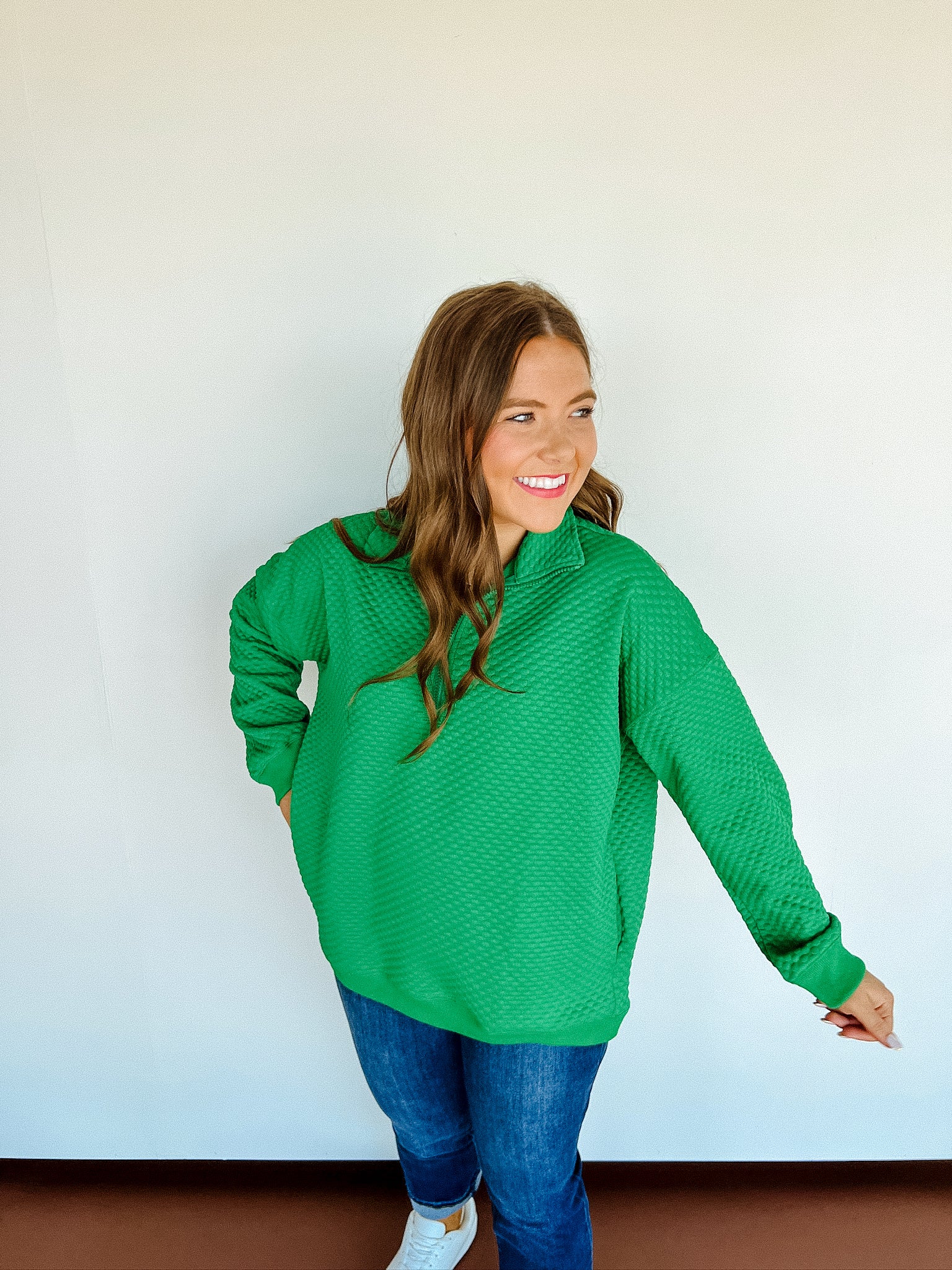 Tandie Zip Pullover Top - Leaf Green (Restocking Late October)