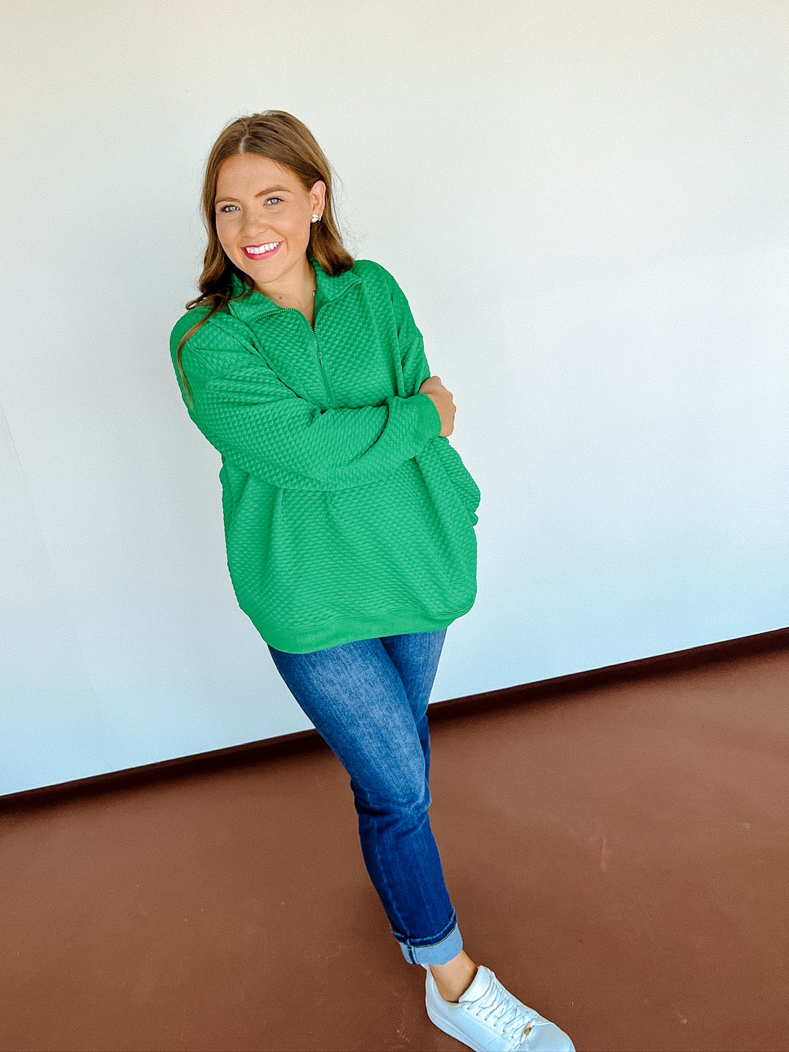 Tandie Zip Pullover Top - Leaf Green (Restocking Late October)