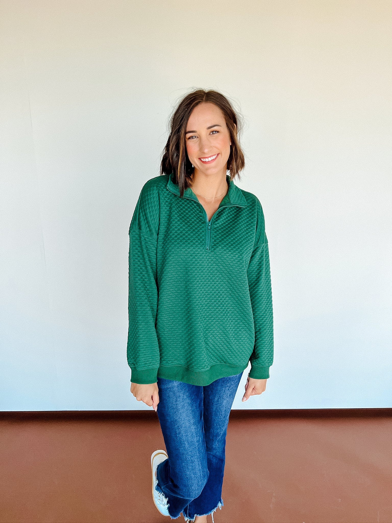 Tandie Zip Pullover Top - Pine/Forest Green