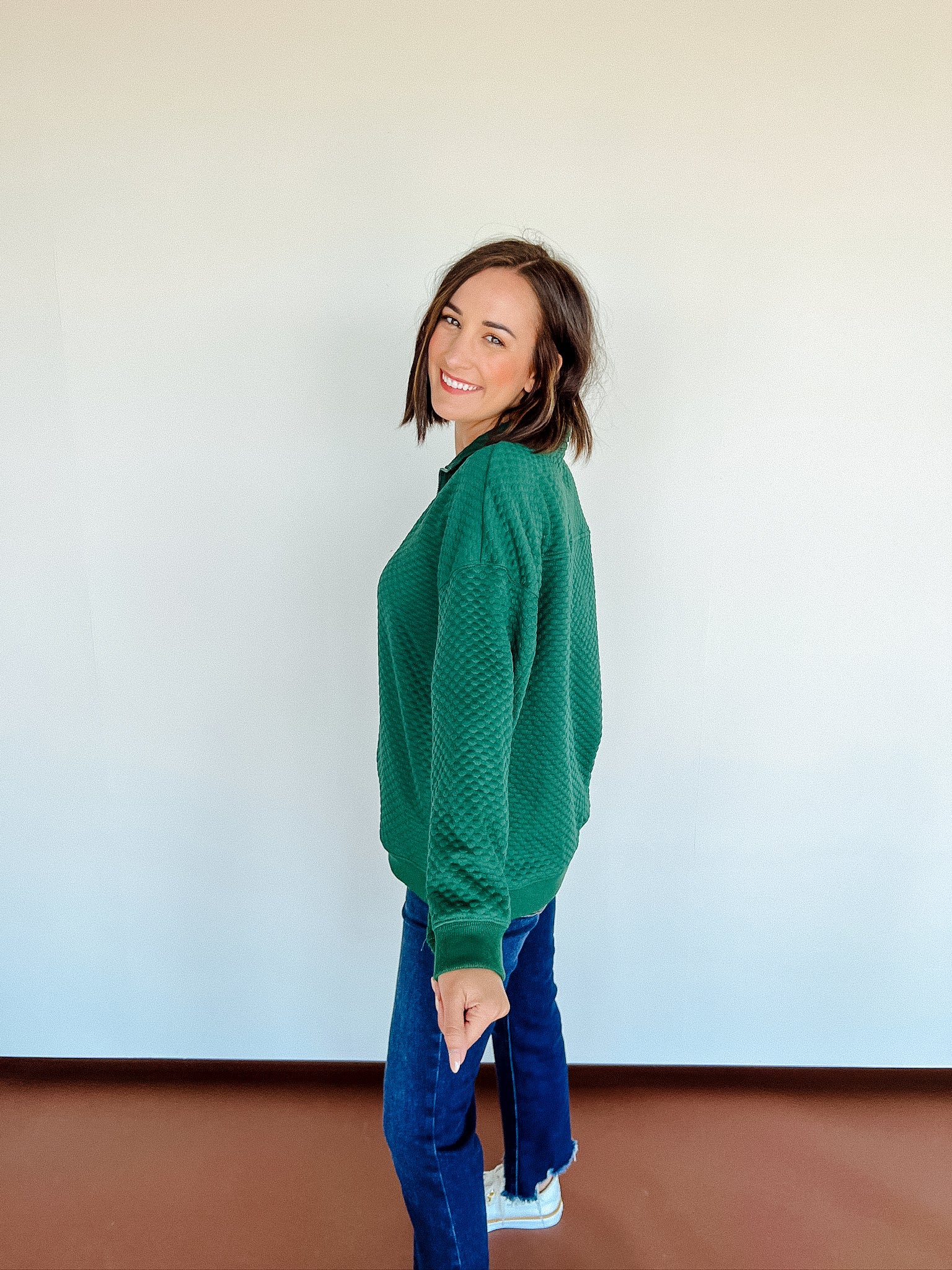 Tandie Zip Pullover Top - Pine/Forest Green