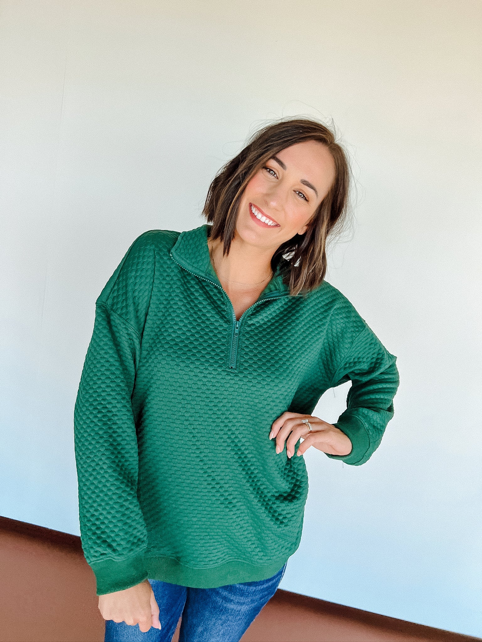 Tandie Zip Pullover Top - Pine/Forest Green