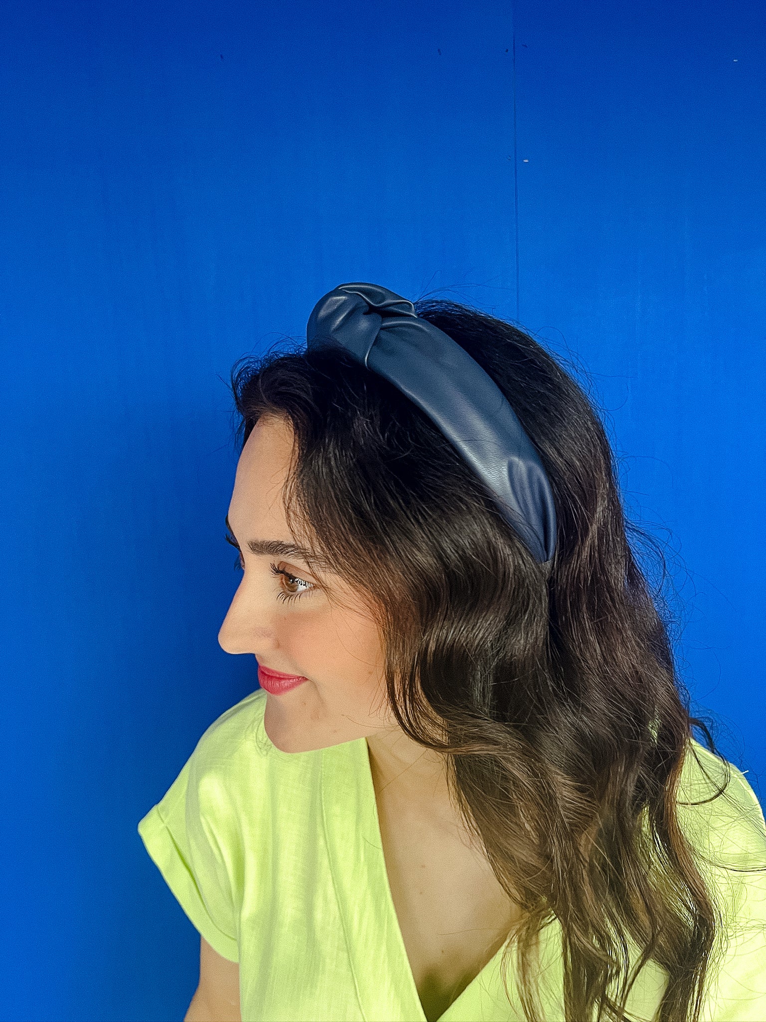 Brielle Faux Leather Headband - Dark Navy