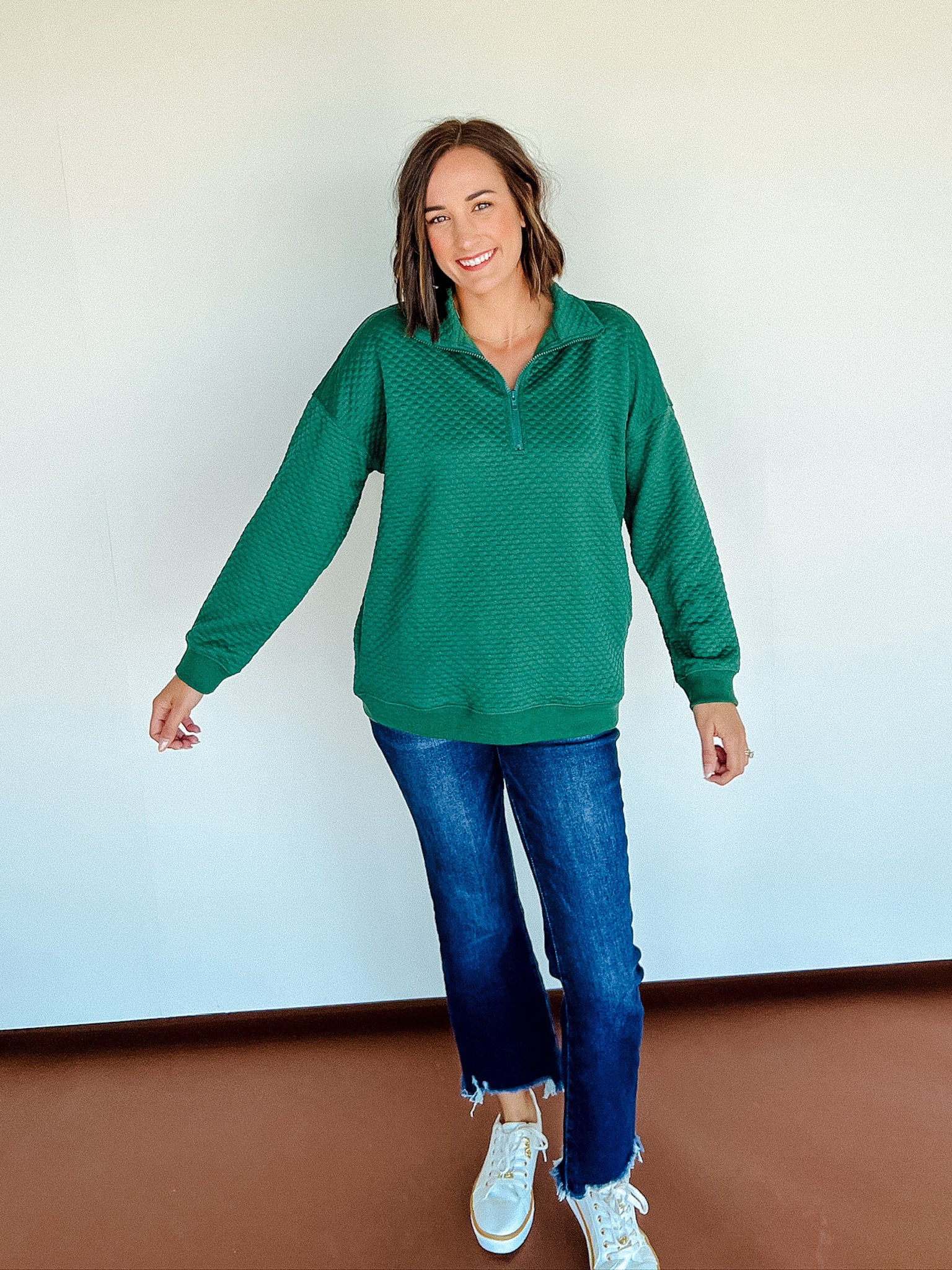 Tandie Zip Pullover Top - Pine/Forest Green