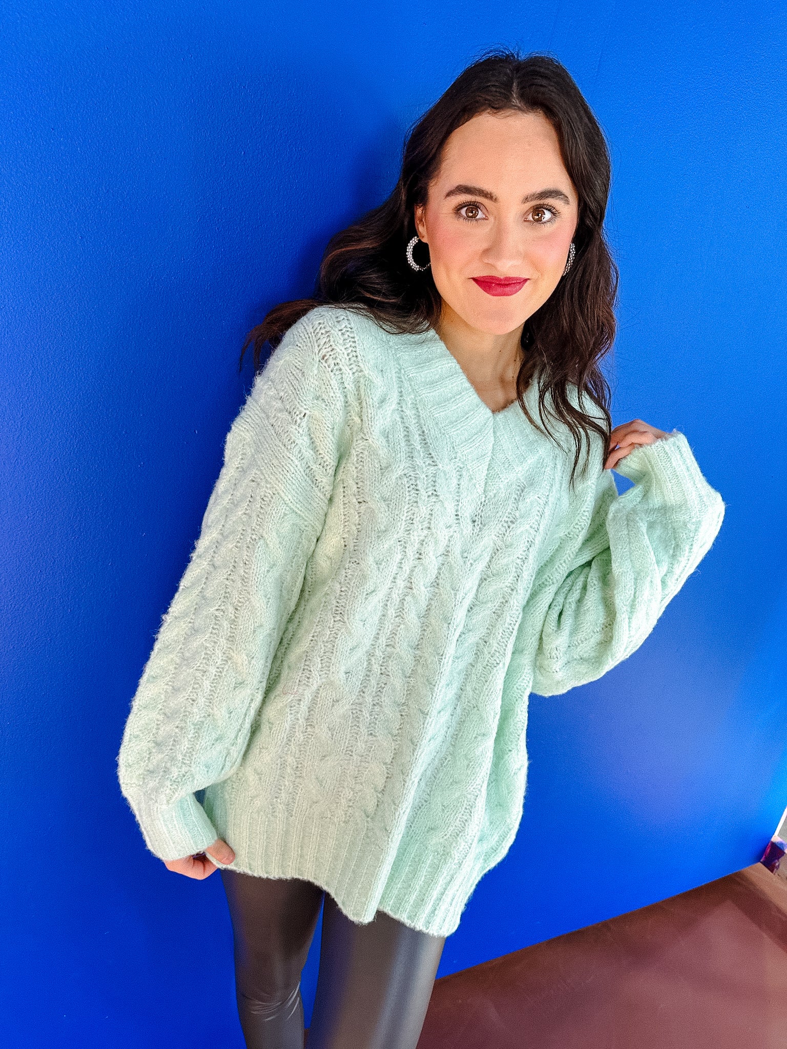 Valya Cable Knit Sweater - Ice Green