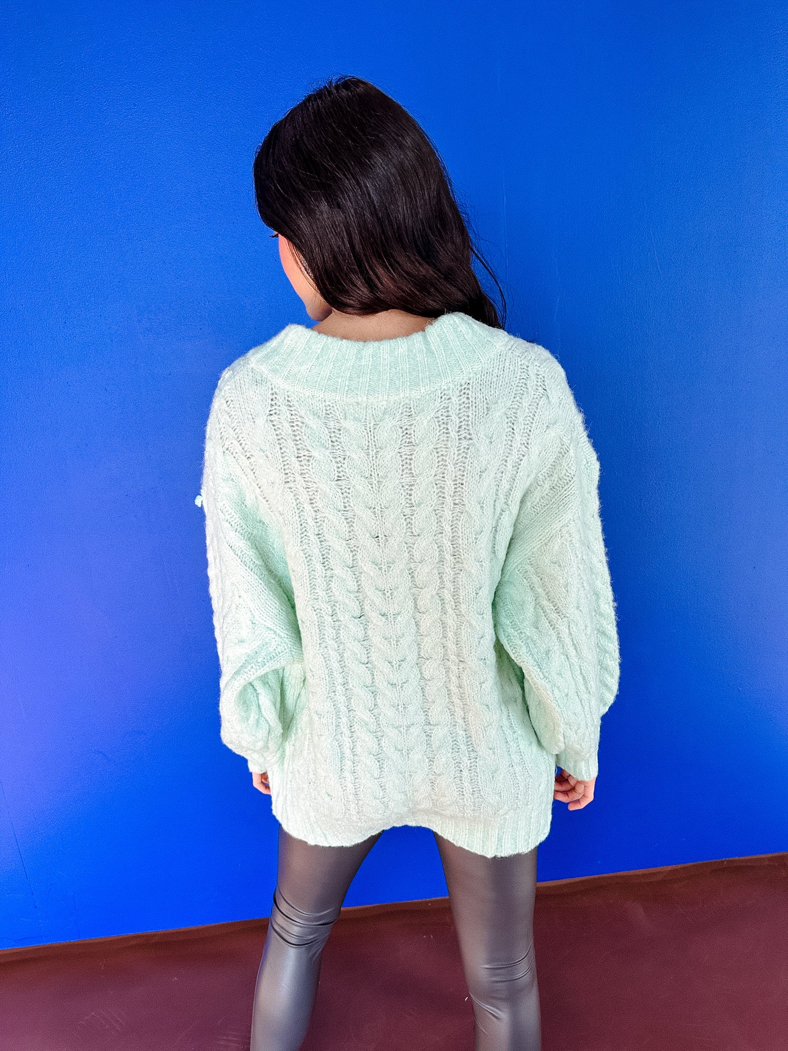 Valya Cable Knit Sweater - Ice Green