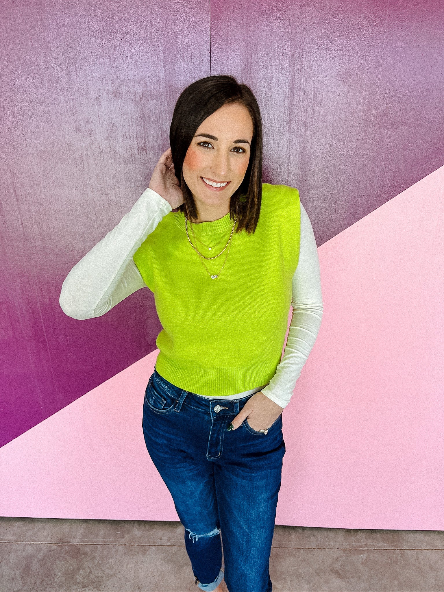 Audrina Sleeveless Sweater - Lime