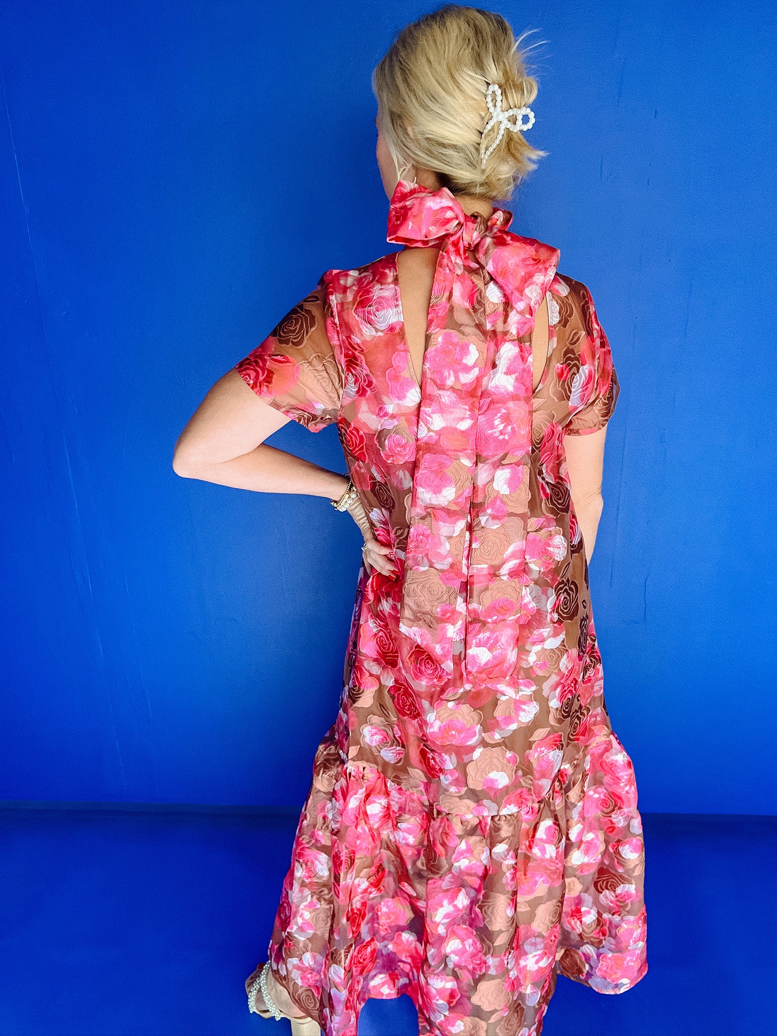 Gloria Floral Maxi Dress - Shocking Pink + Chocolate