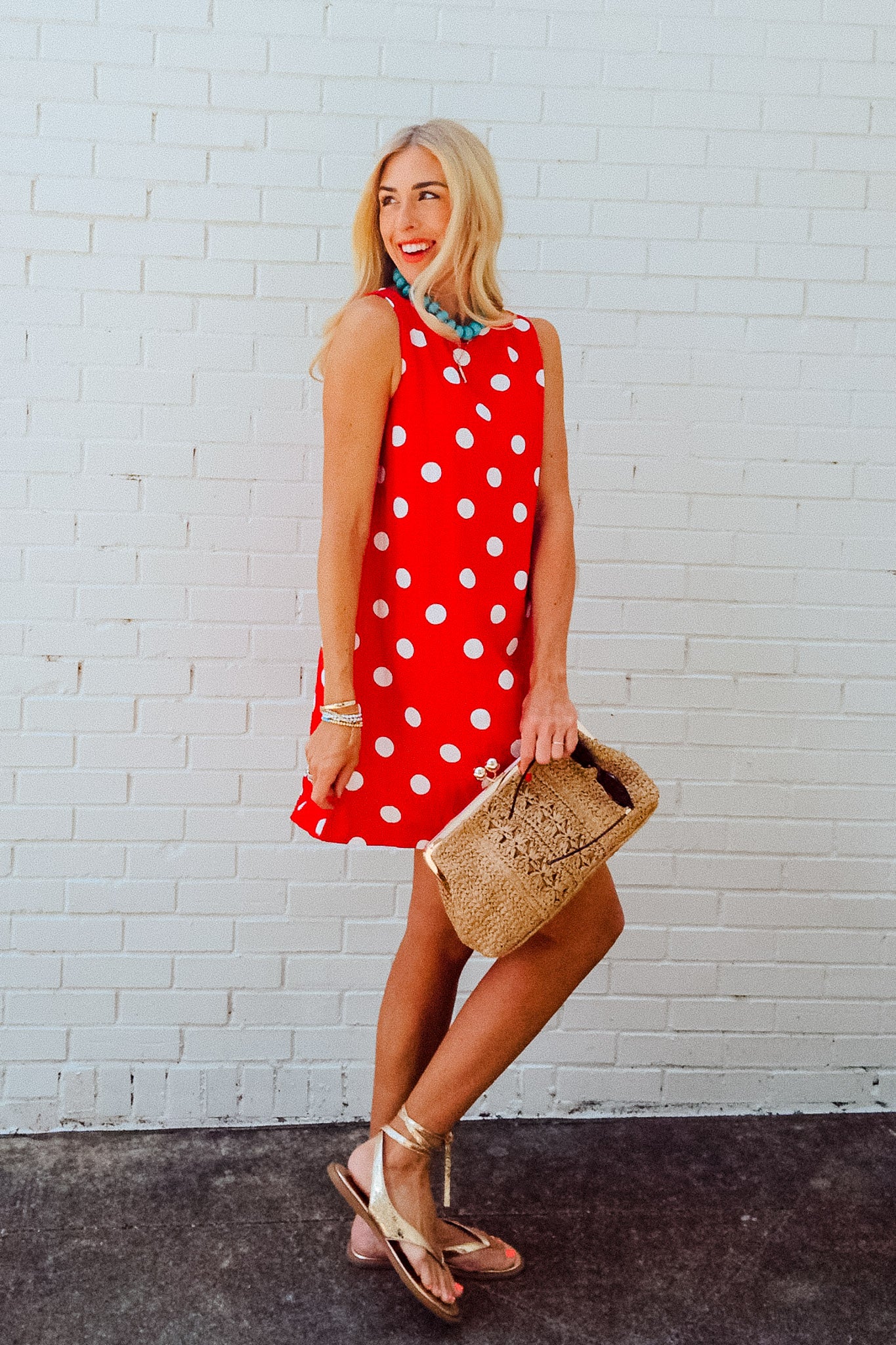 Estella Polka Dot Mini Dress - True Red