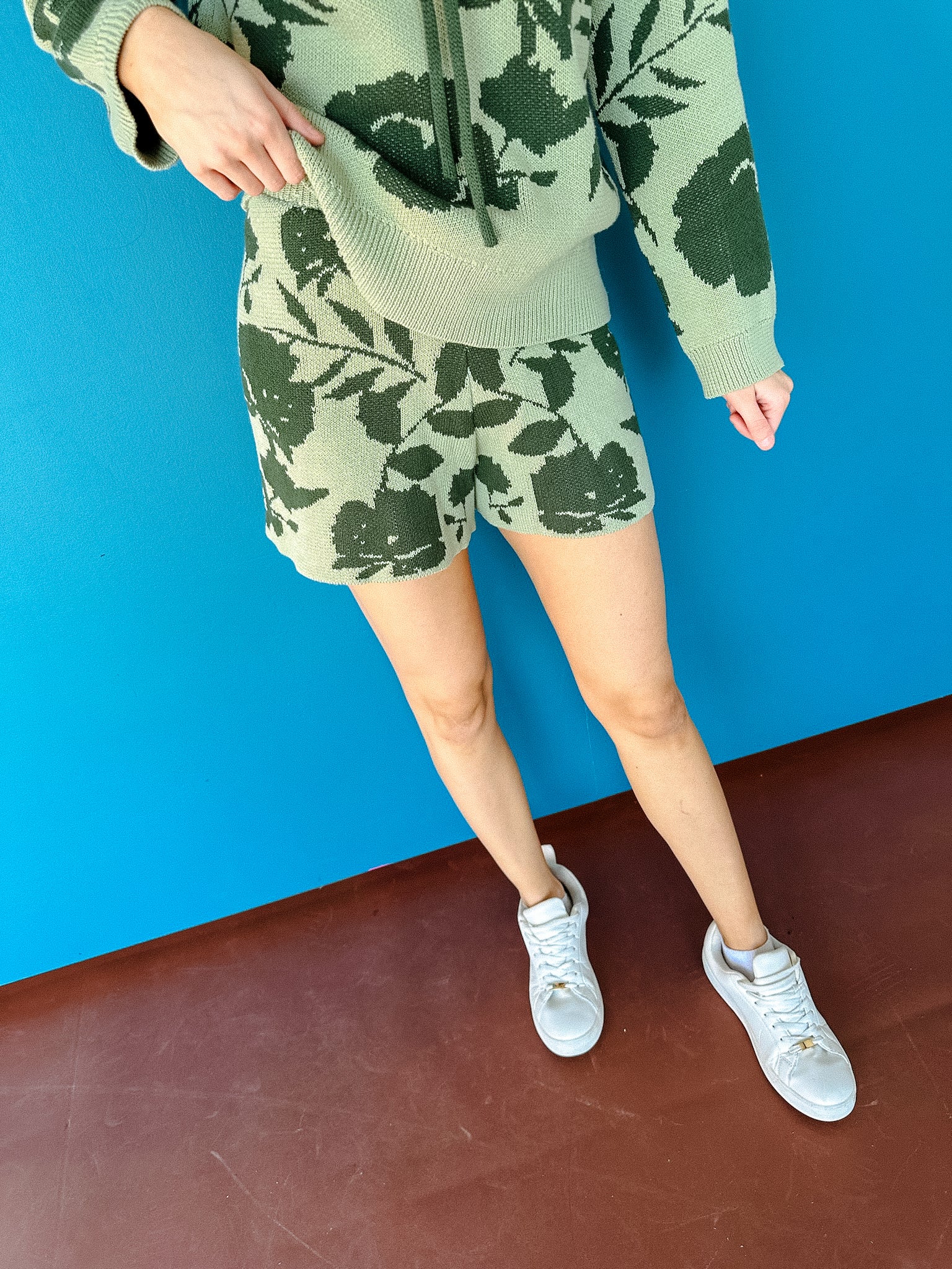 Jan Floral Hoodie & Shorts - Apple Jade + Forest Green