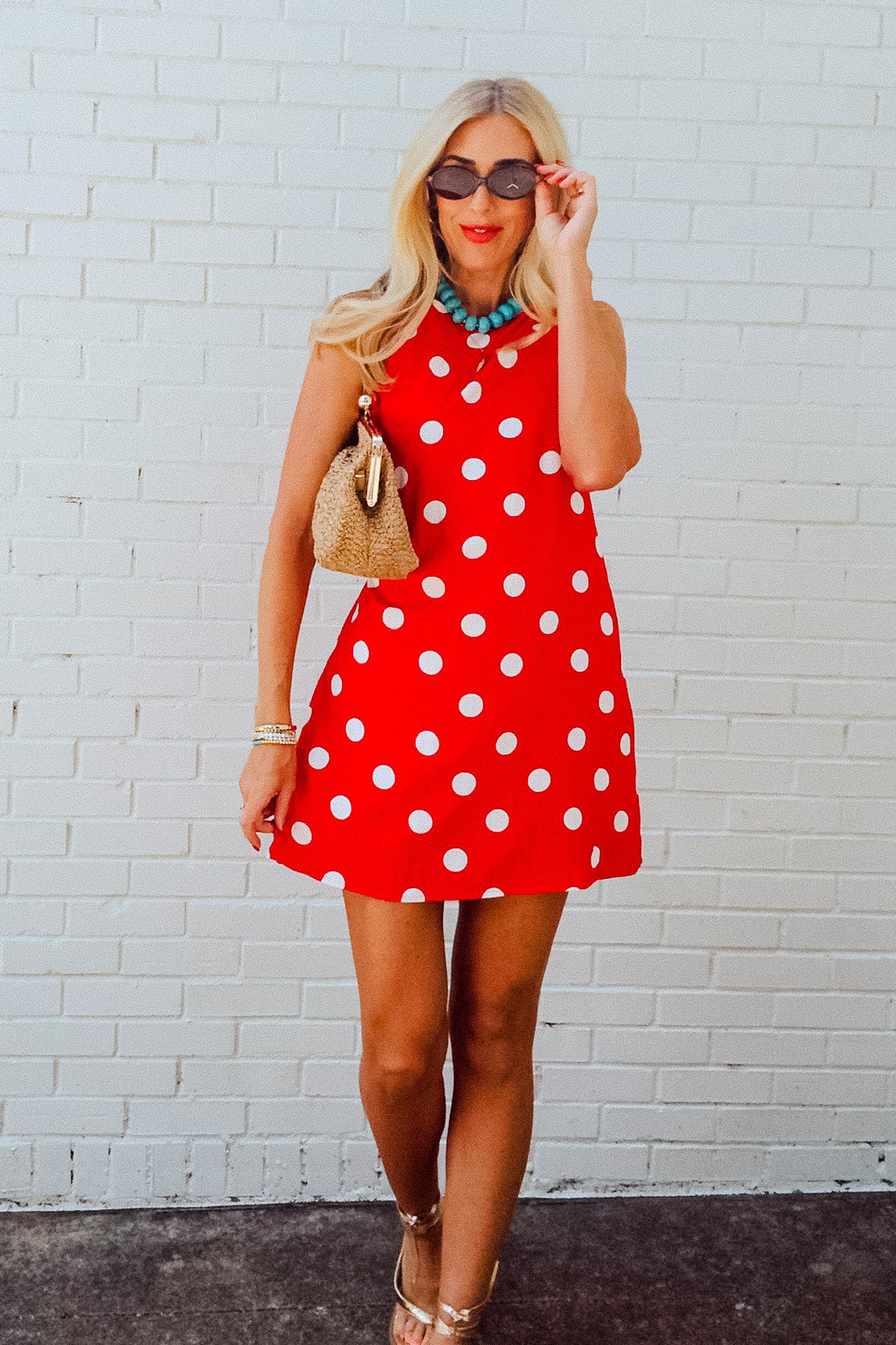 Estella Polka Dot Mini Dress - True Red