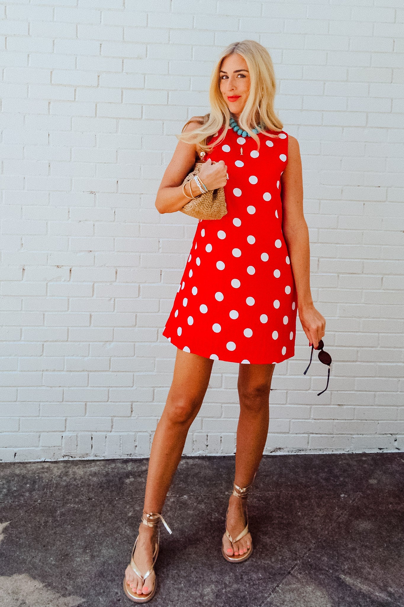 Estella Polka Dot Mini Dress - True Red