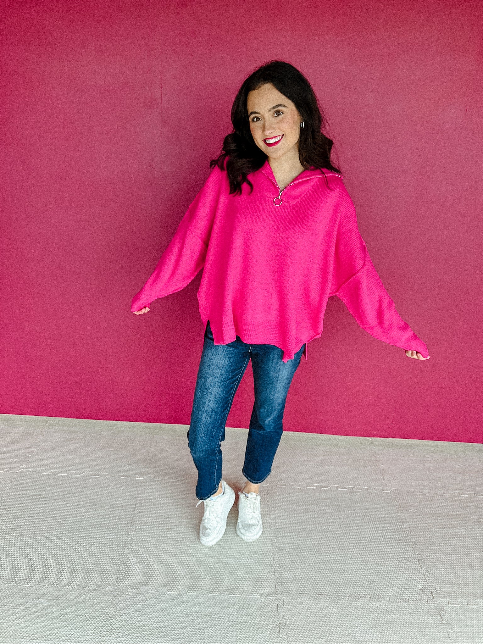 Simone Half Zip Sweater - Fuchsia