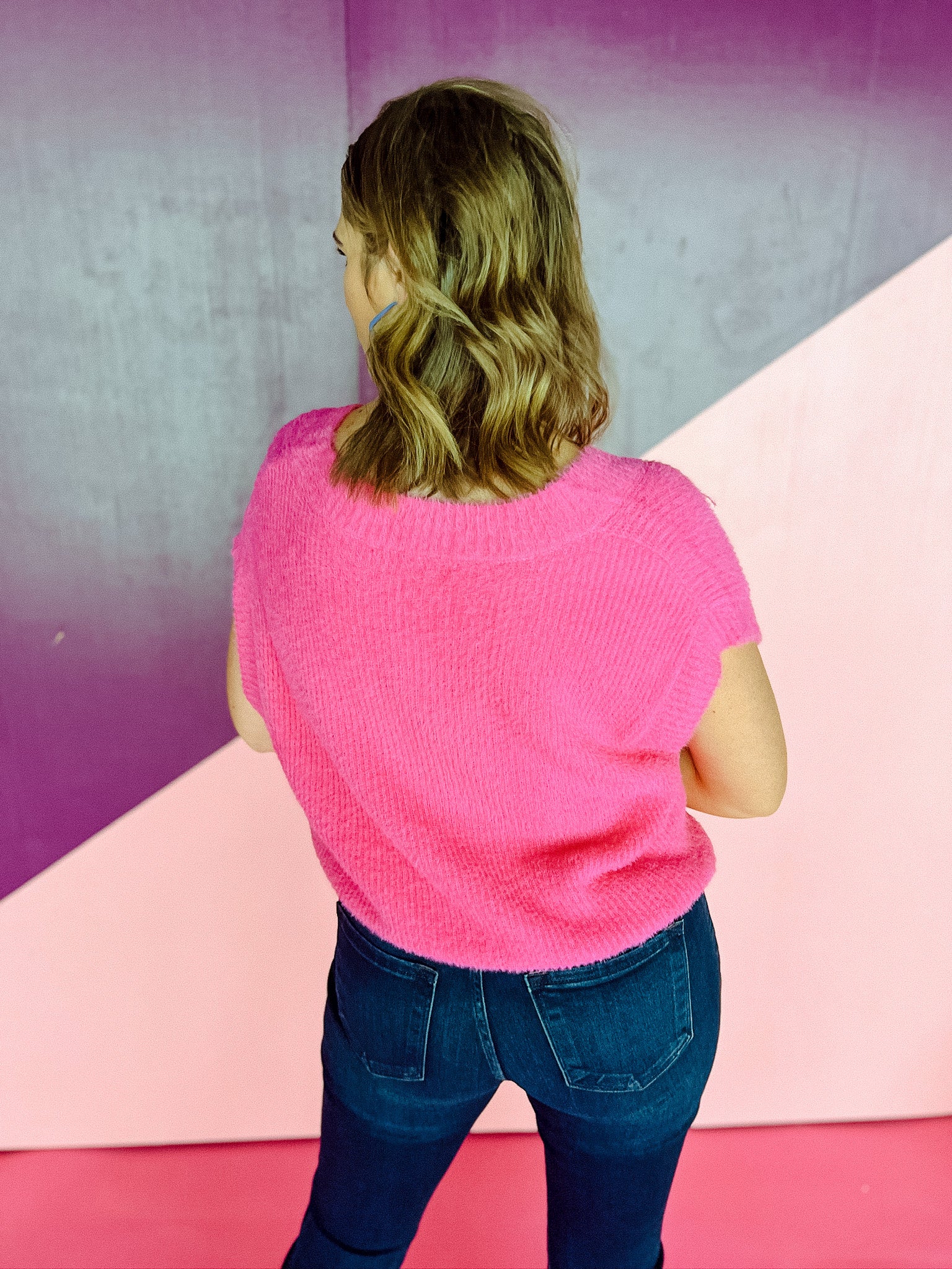 Fulton Fuzzy Sweater Vest - Deep Pink