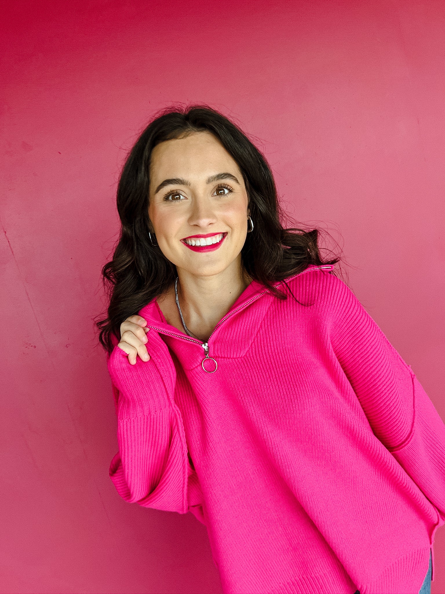 Simone Half Zip Sweater - Fuchsia