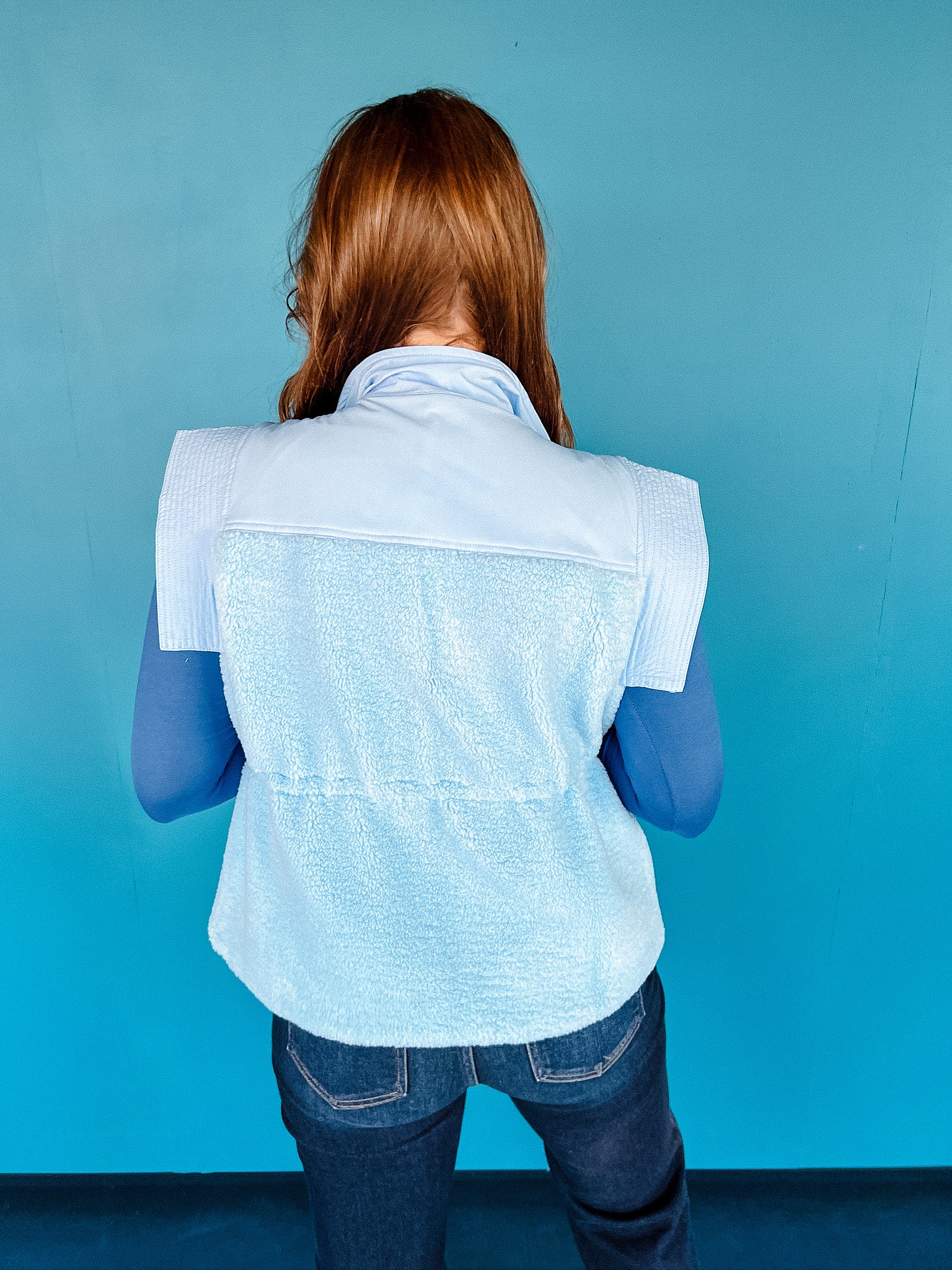 Alice Mixed Media Vest - Powder Blue