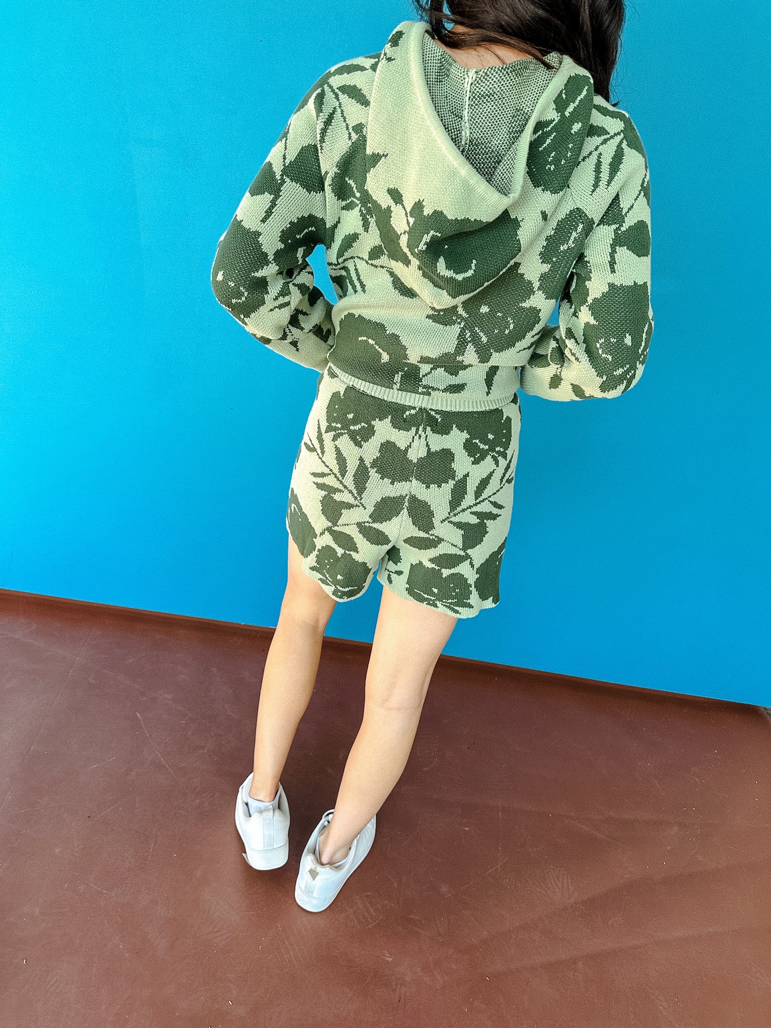 Jan Floral Hoodie & Shorts - Apple Jade + Forest Green