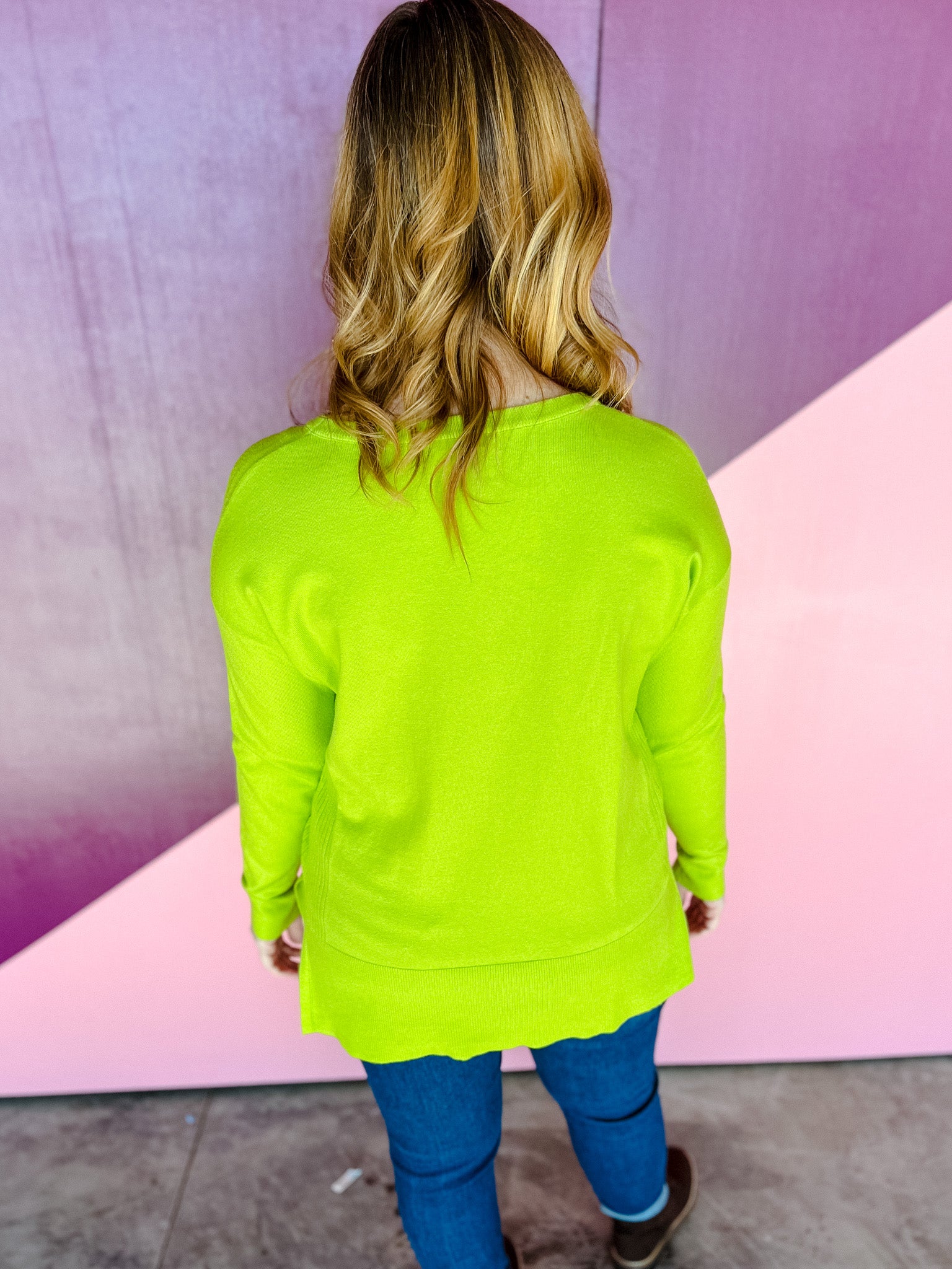 Jayden Side Slit Sweater - Lime