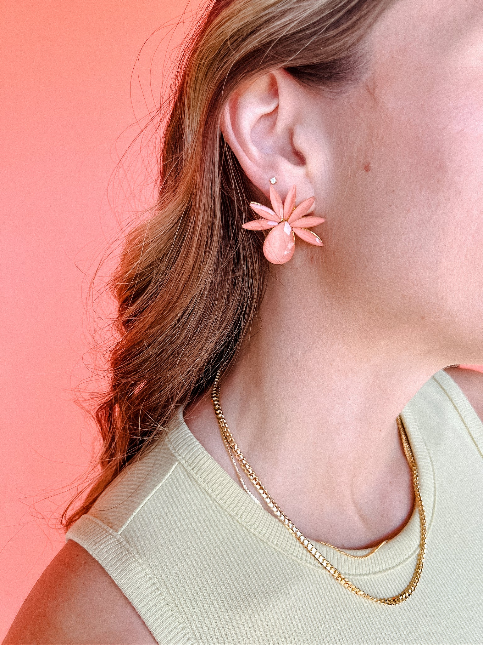[Treasure Jewels] Whitney Crystal Earrings - Coral