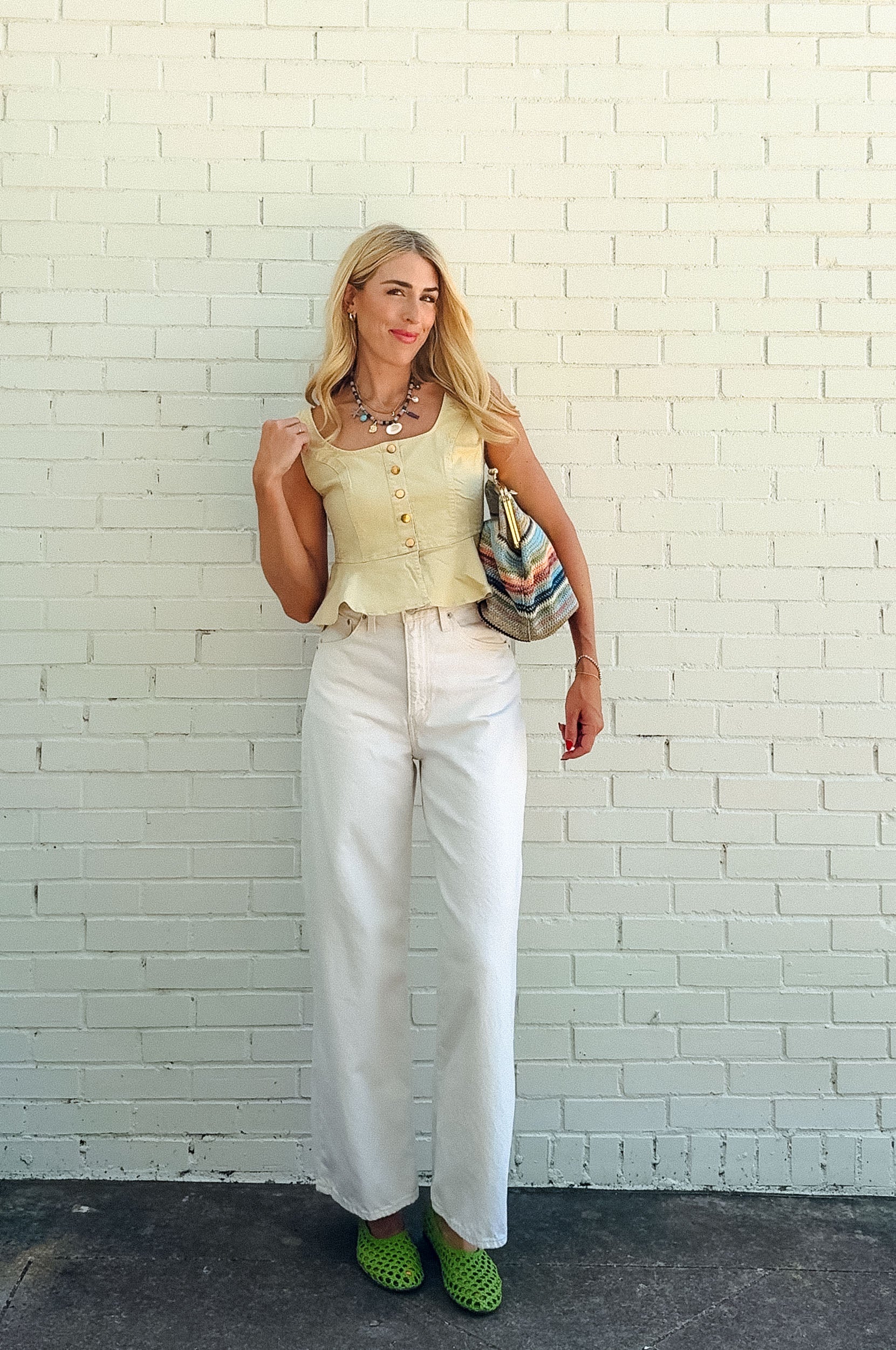 Harmony Peplum Button Tank - Beige