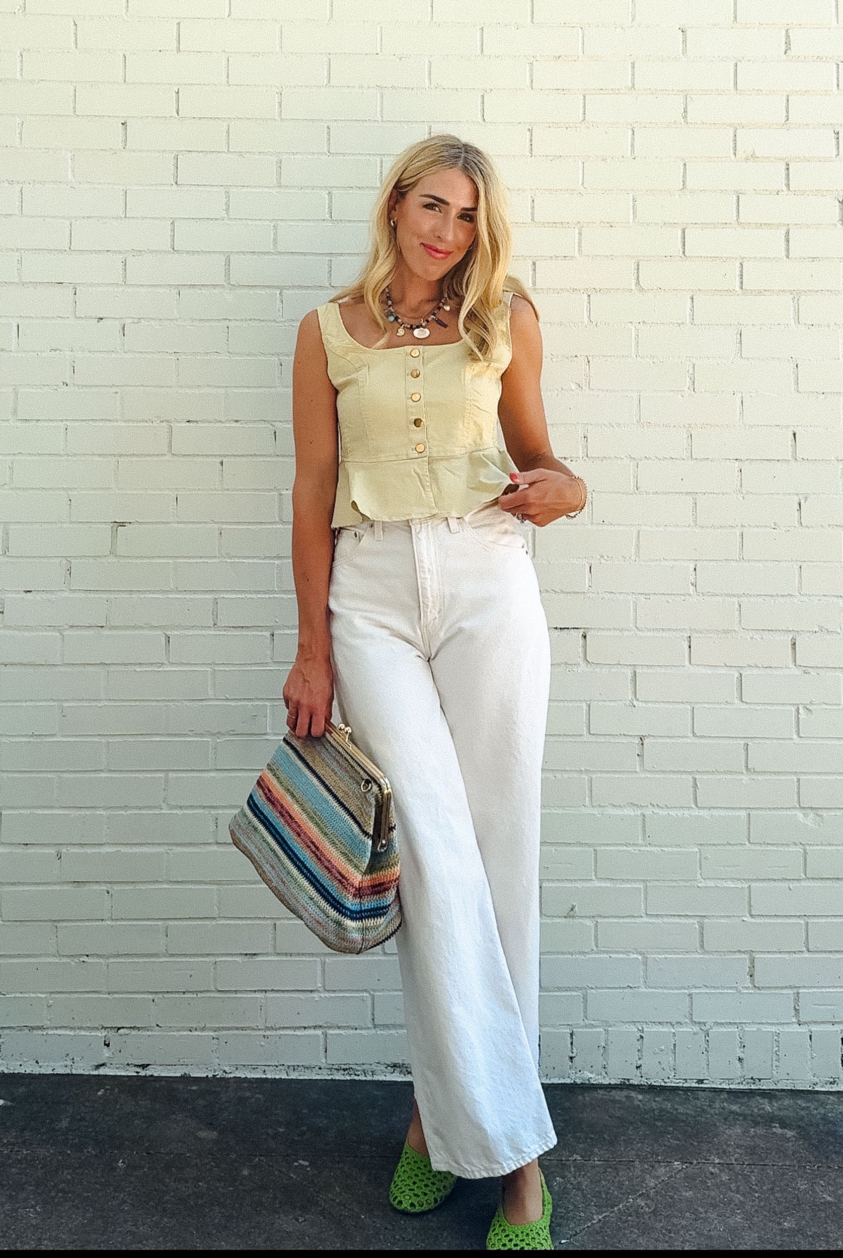 Harmony Peplum Button Tank - Beige