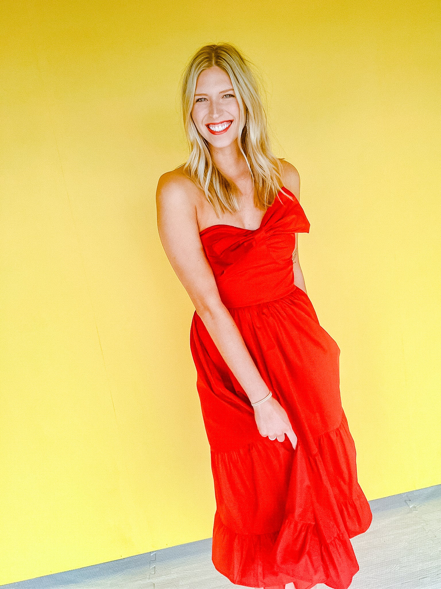 Enchanted Strapless Midi Dress - True Red
