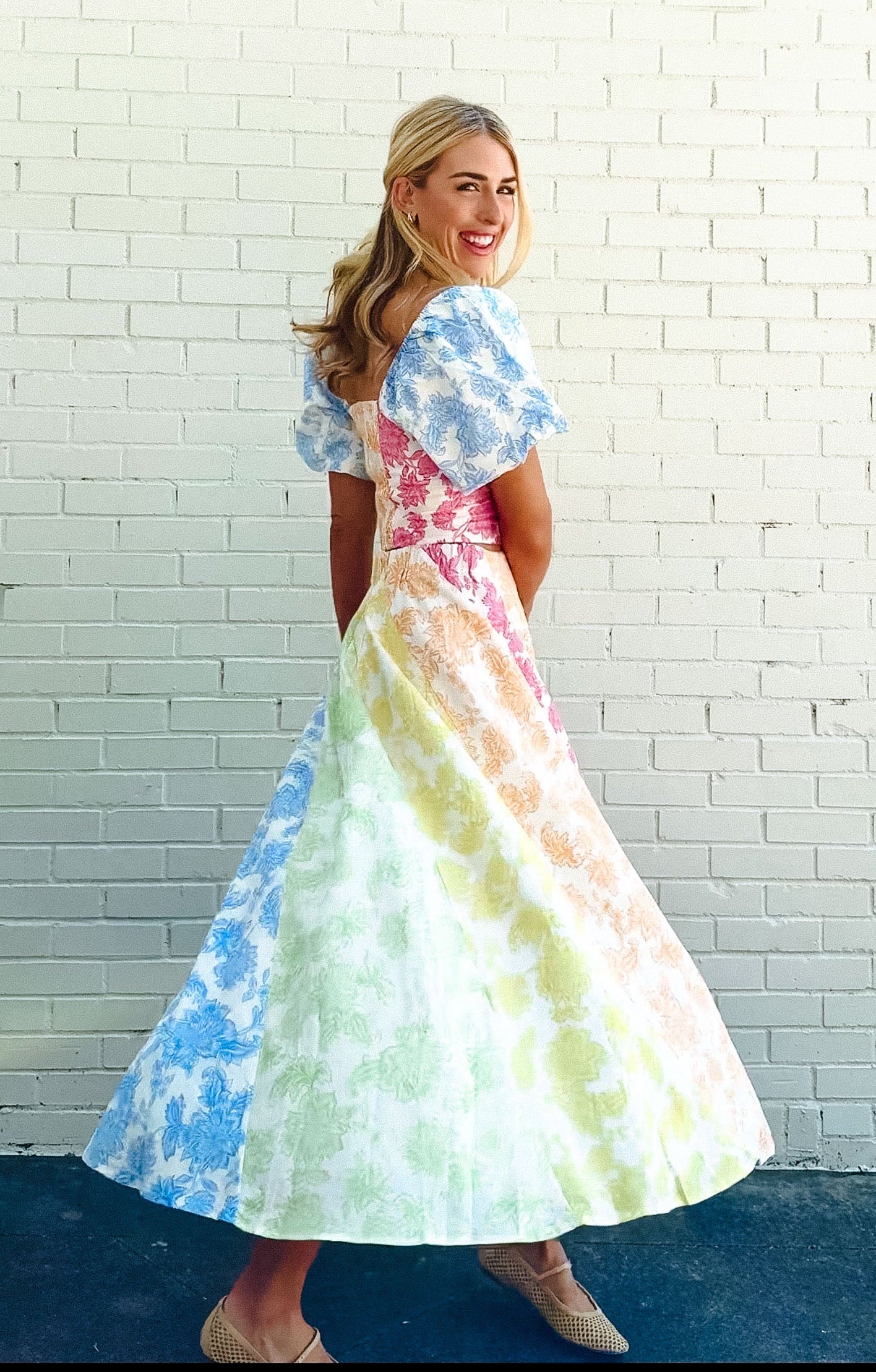 Camila Floral Print Midi Skirt - Soft White + Apple + Cornflower + Pink