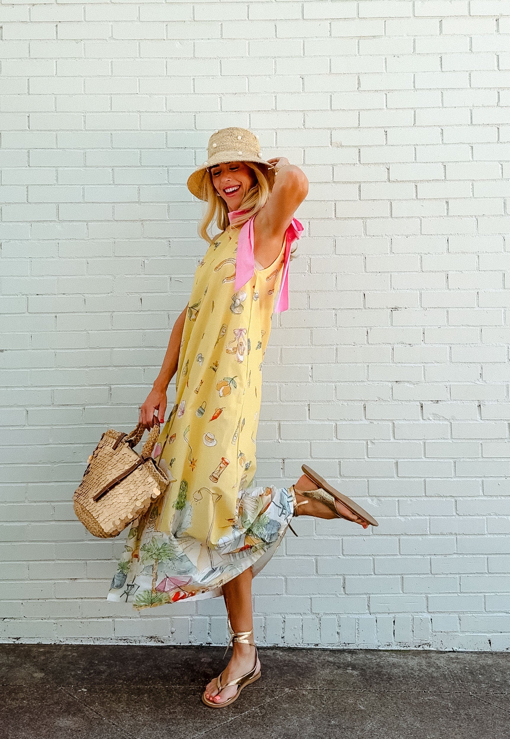 Amber One-Shoulder Maxi Dress - Light Yellow Ochre + Geranium Pink