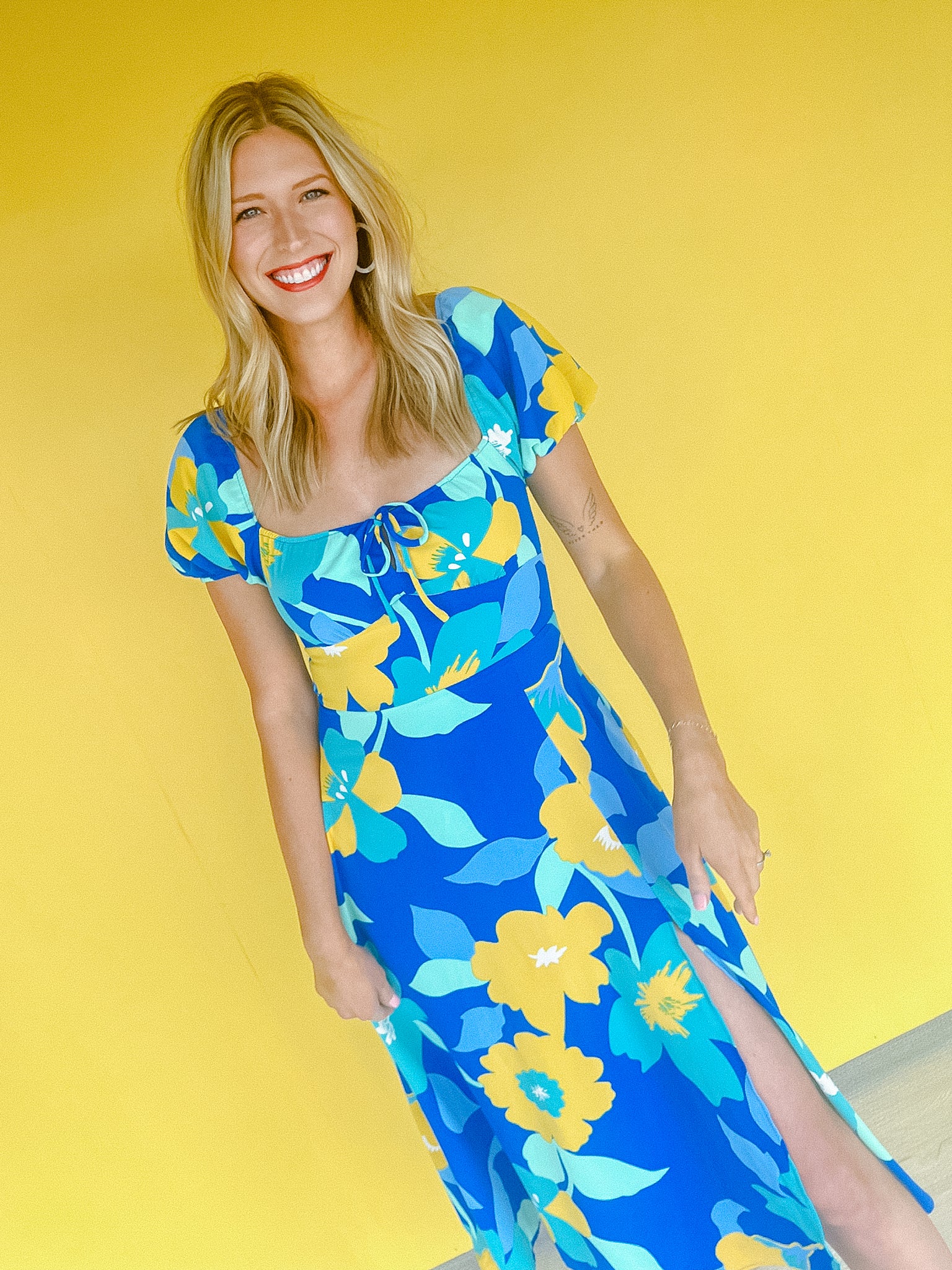 Zinnia Midi Dress - Aquamarine + Bright Blue + Bright Yellow