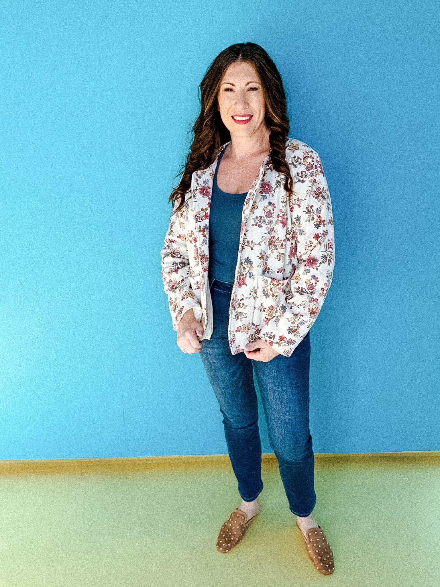 Reese Floral Quilted Jacket - Oyster + Olive + Chestnut