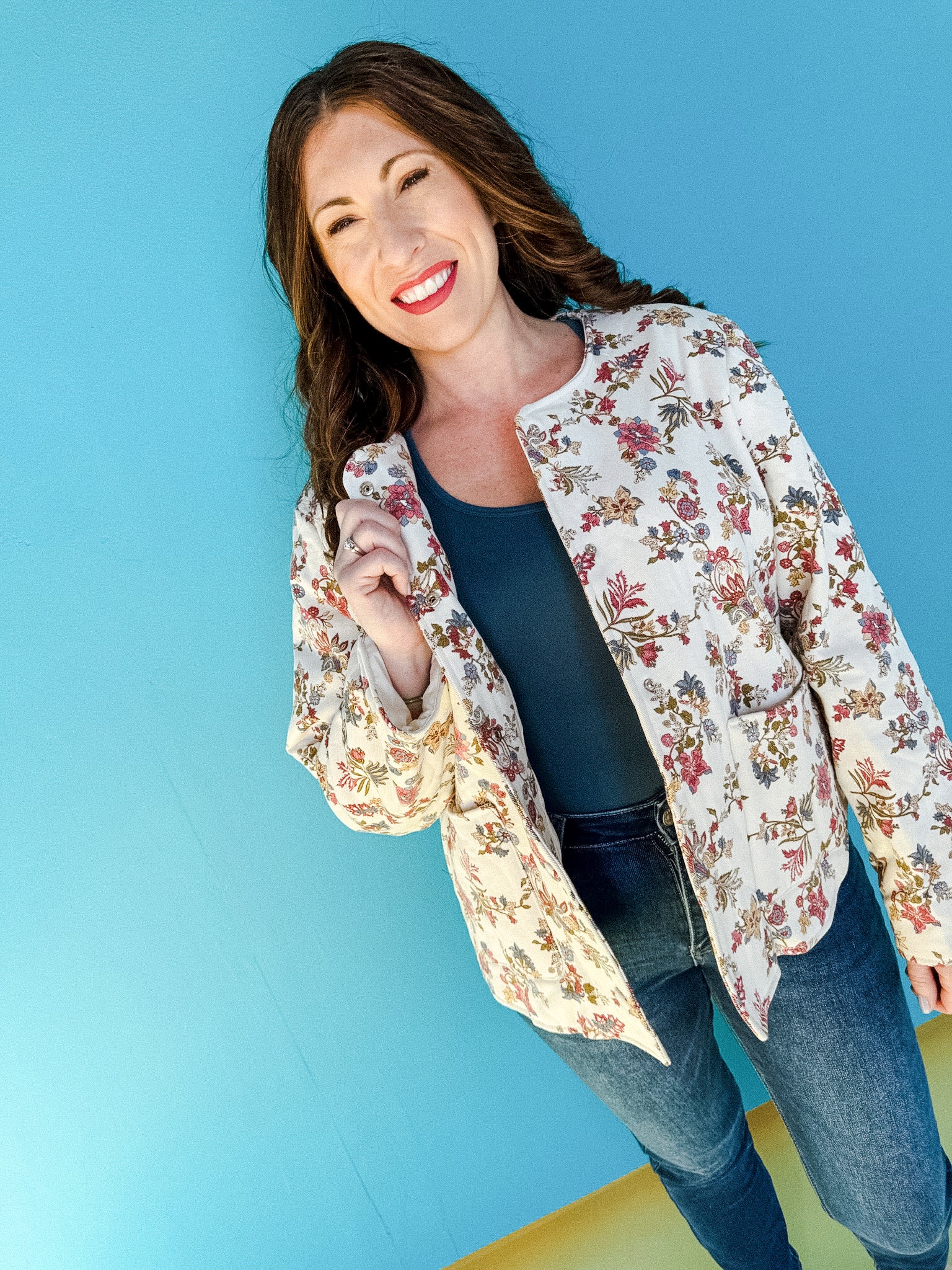 Reese Floral Quilted Jacket - Oyster + Olive + Chestnut