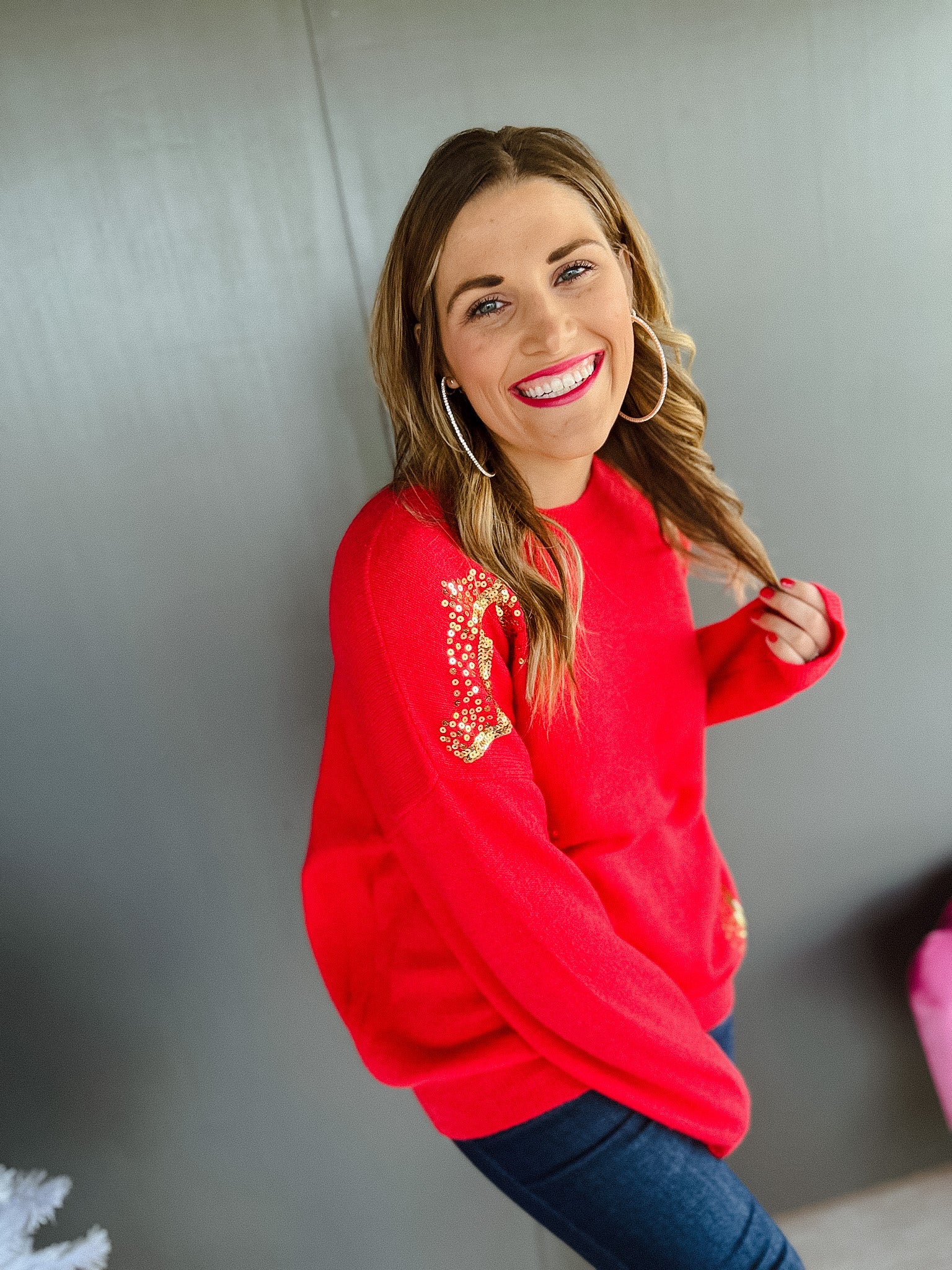 Silent Night Star Sequin Sweater - Muted Cherry