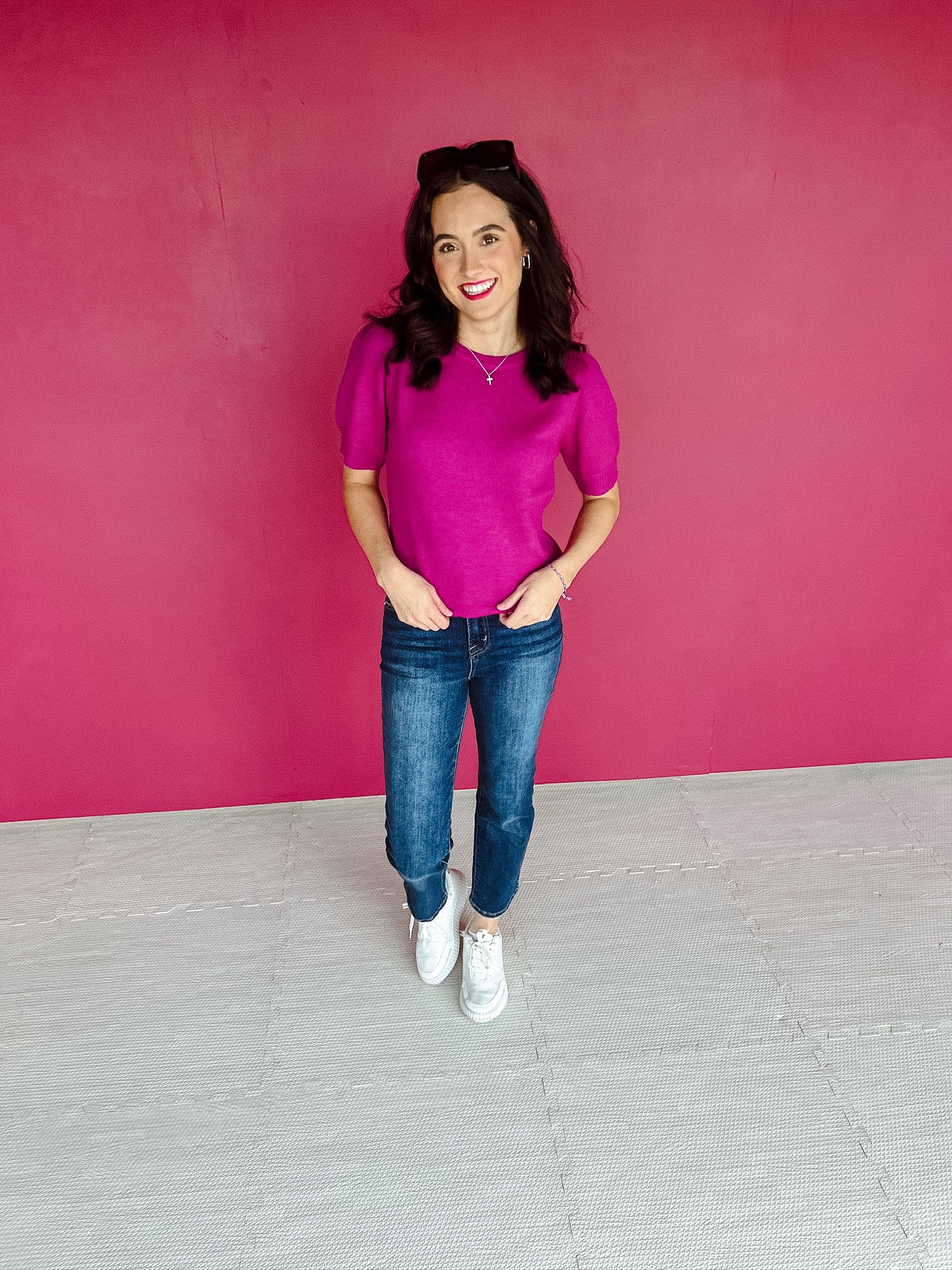 Julie Short Sleeve Sweater - Bright Orchid