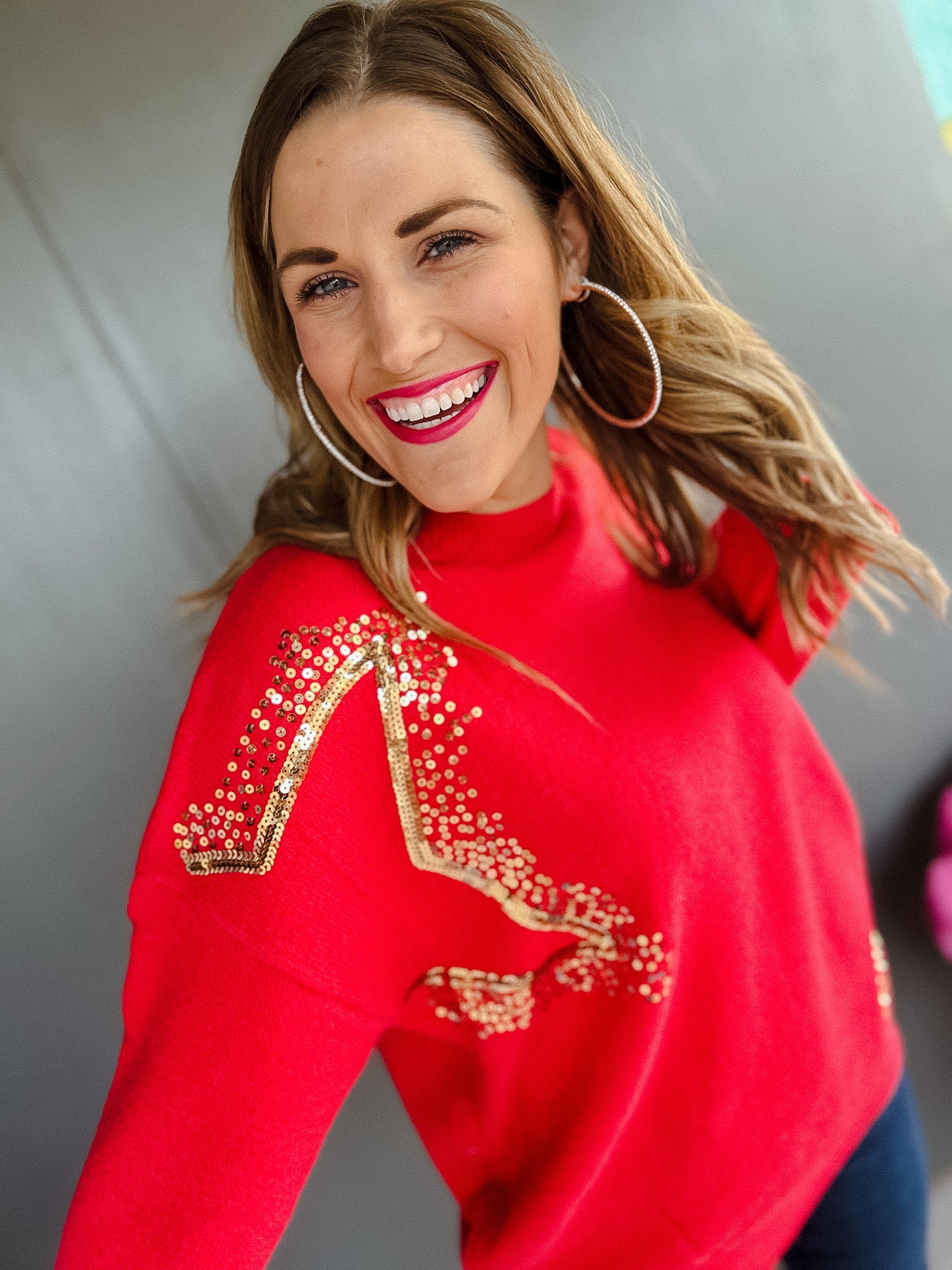 Silent Night Star Sequin Sweater - Muted Cherry